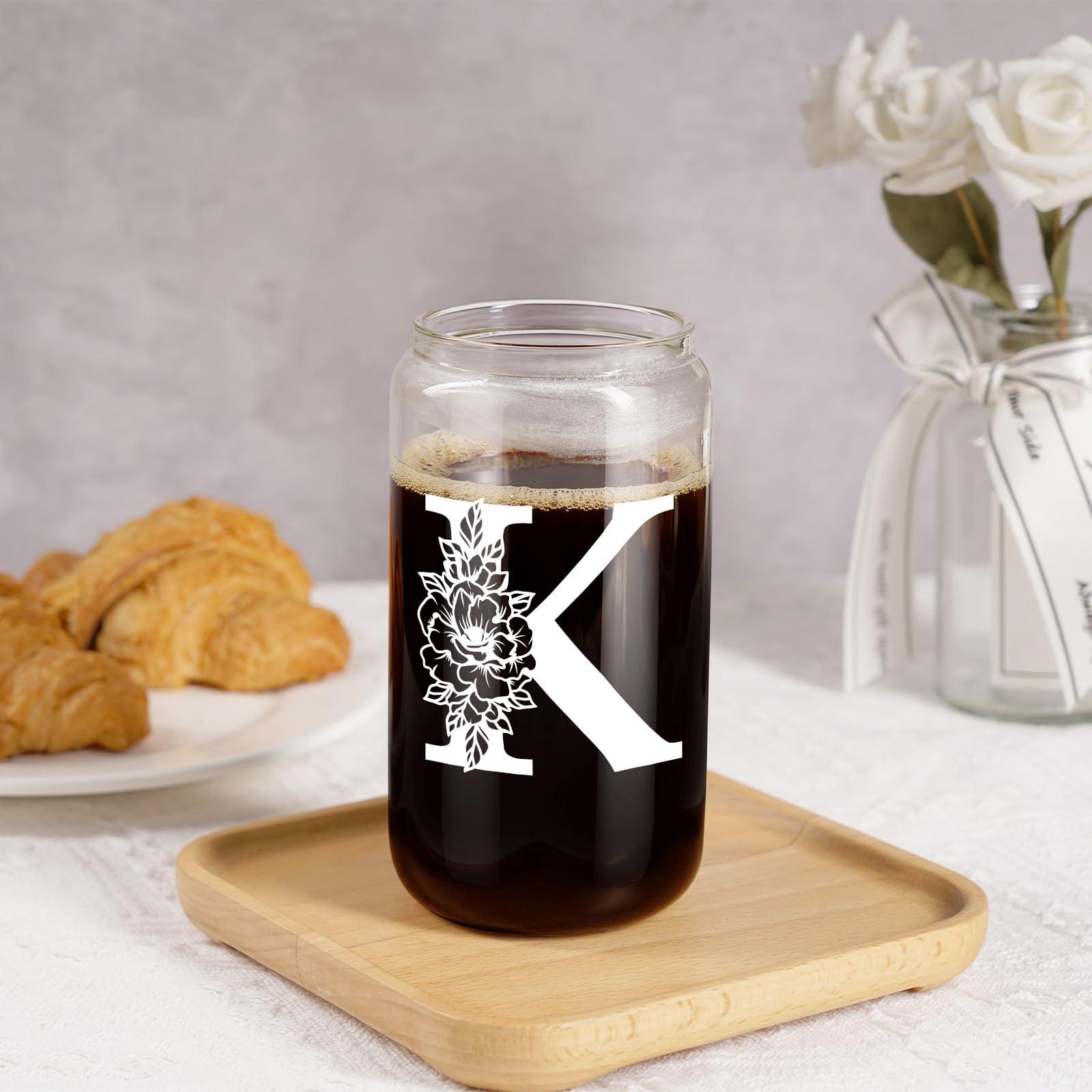 Coolife Initial Glass Cup, Monogrammed Gifts for Women, 16 oz Glass Cups w/Lids Straws, Iced Coffee Smoothie Beer Tumbler w/Straw Lid - Personalized Christmas, Birthday Gifts for Her Mom Friend - Image 7