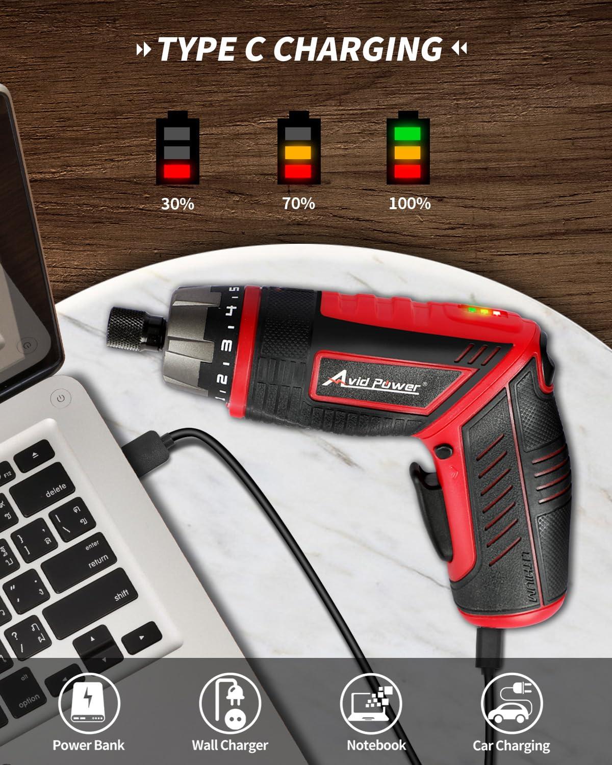 AVID POWER Electric Screwdriver Set Rechargeable 4V Cordless Screwdriver Kit with 44pcs Accessories, 5.65Nm Screw Gun, 5+1 Torque Setting, 2 Position Handle with LED Light - Image 2