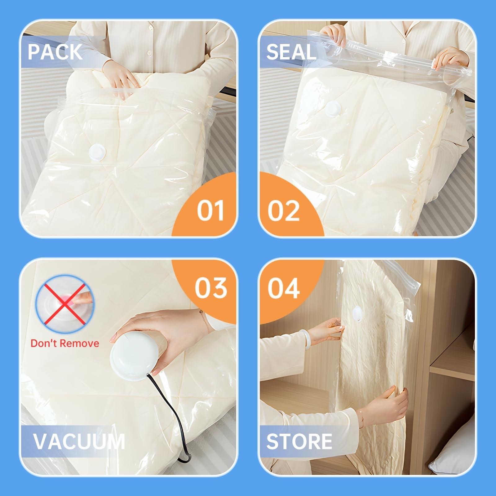 12 Pack Vacuum Storage Bags with Electric Pump, (3 Small, 3 Medium, 3 Large, 3 Jumbo) Vacuum Seal Bags for Clothing, Space Saver Bags for Travel, Luggage Compression Packing - Image 7