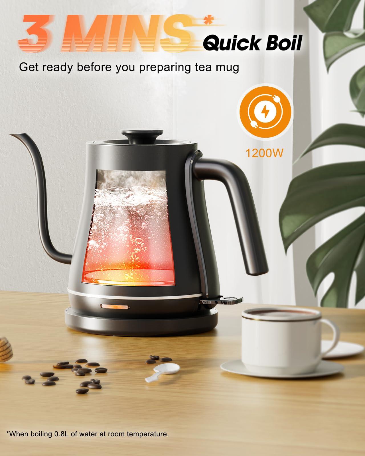 Ulalov Electric Kettle 1L Gooseneck Water Kettle Quick Heating for Pour Over Coffee & Tea, Stainless Steel Hot Water Boiler with Auto Shut-Off, Boil Dry Protection, Matte Black,1200W - Image 3