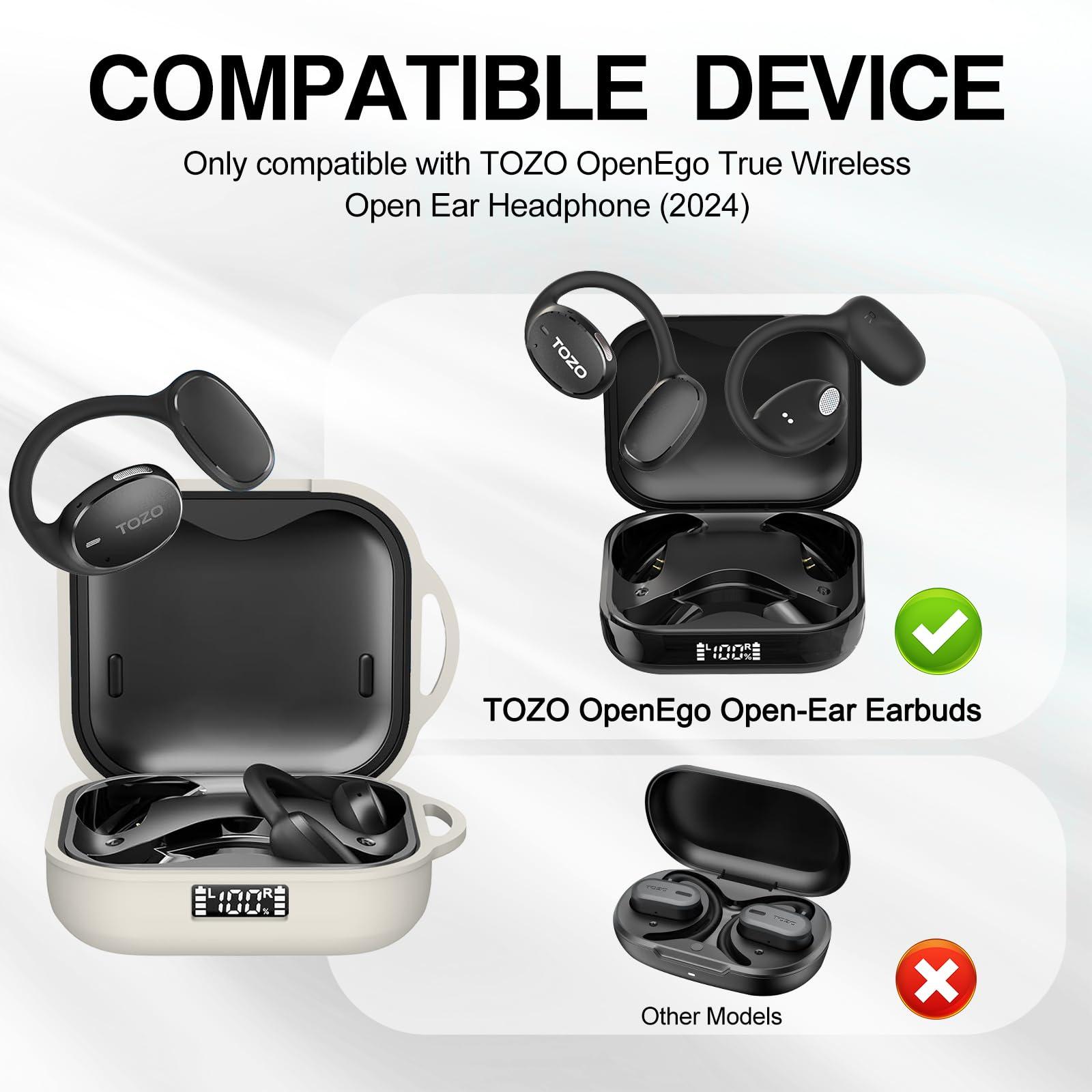 PUCGUE for TOZO OpenEgo True Wireless Open-Ear Headphones Case Cover, Silicone Case for TOZO OpenEgo Earbuds, Full-Body Anti-Scratch Protective Skin Cover for TOZO OpenEgo with Carabiner (Off White) - Image 2