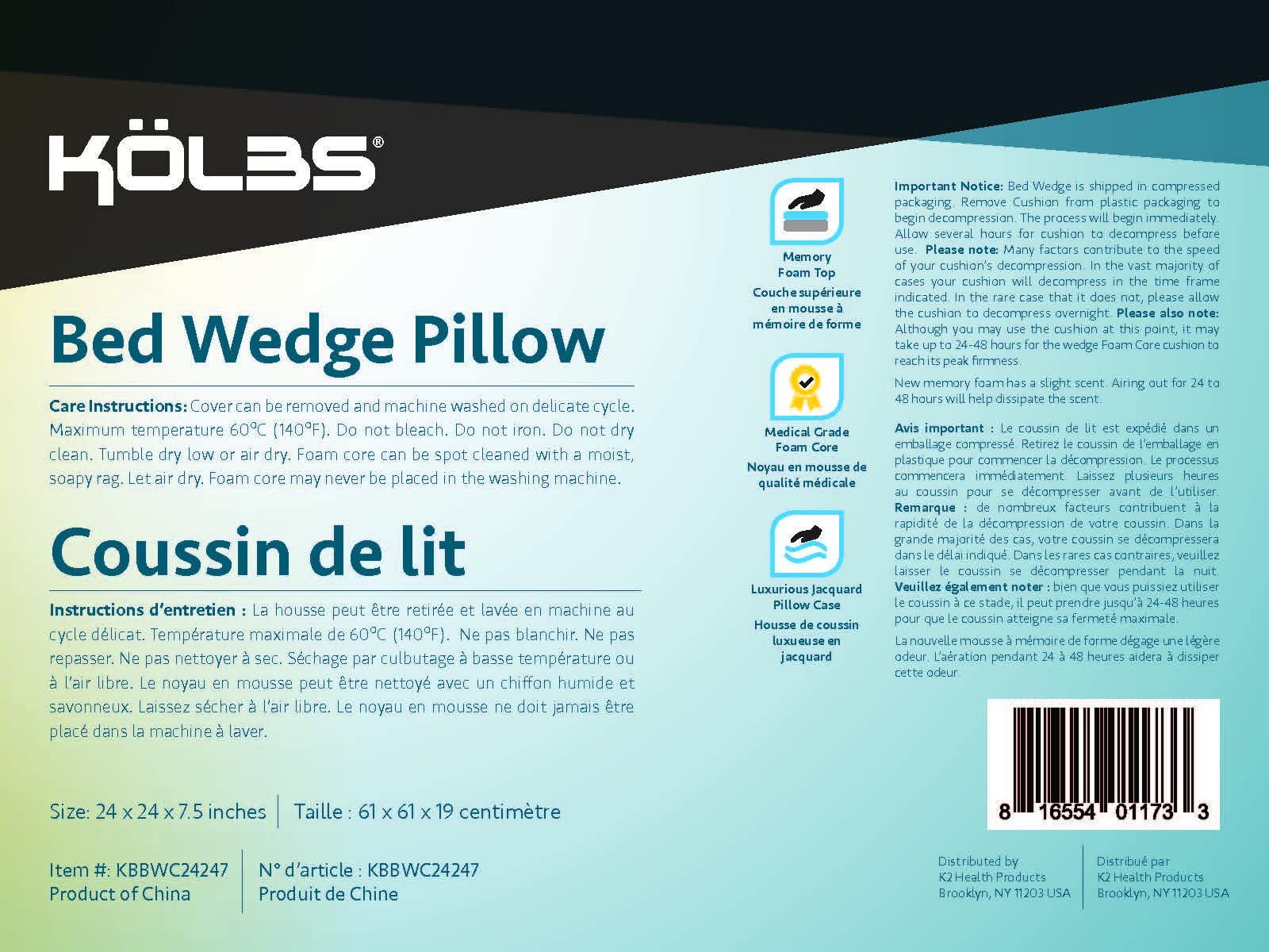 Kolbs Bed Wedge Pillow for Sleep Apnea, Sleeping Comfort, Relaxing, Acid Reflux, Heartburn and Back Pain Relief. Cushion for Sitting Up in Bed. Memory Foam Top, Chic Jacquard Washable Cover. - Image 11
