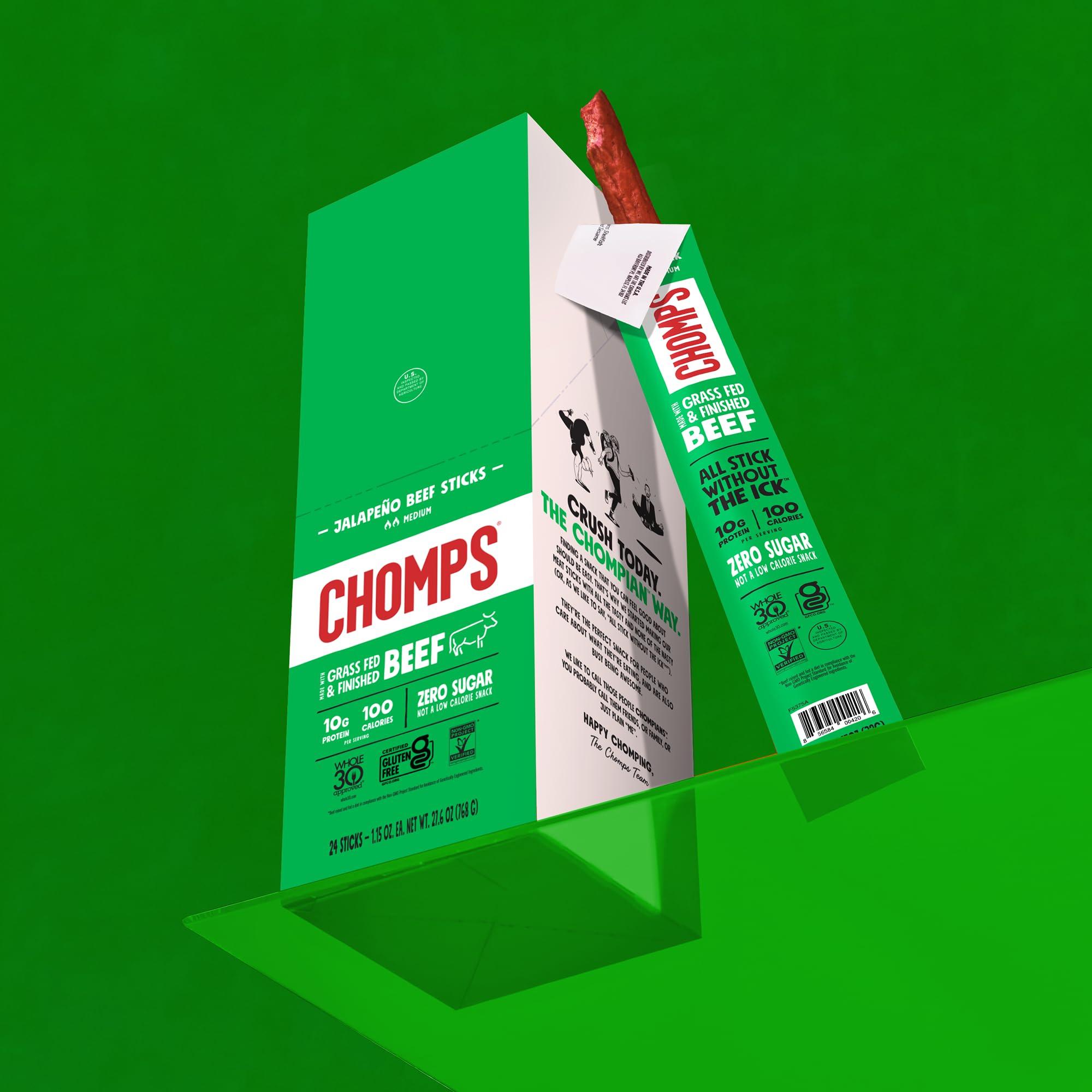 Chomps Grass-Fed and Finished Jalapeño Beef Jerky Snack Sticks 10-Pack - Keto, Paleo, Whole30, 10g Lean Meat Protein, Gluten-Free, Zero Sugar Food, Non-GMO - Image 7
