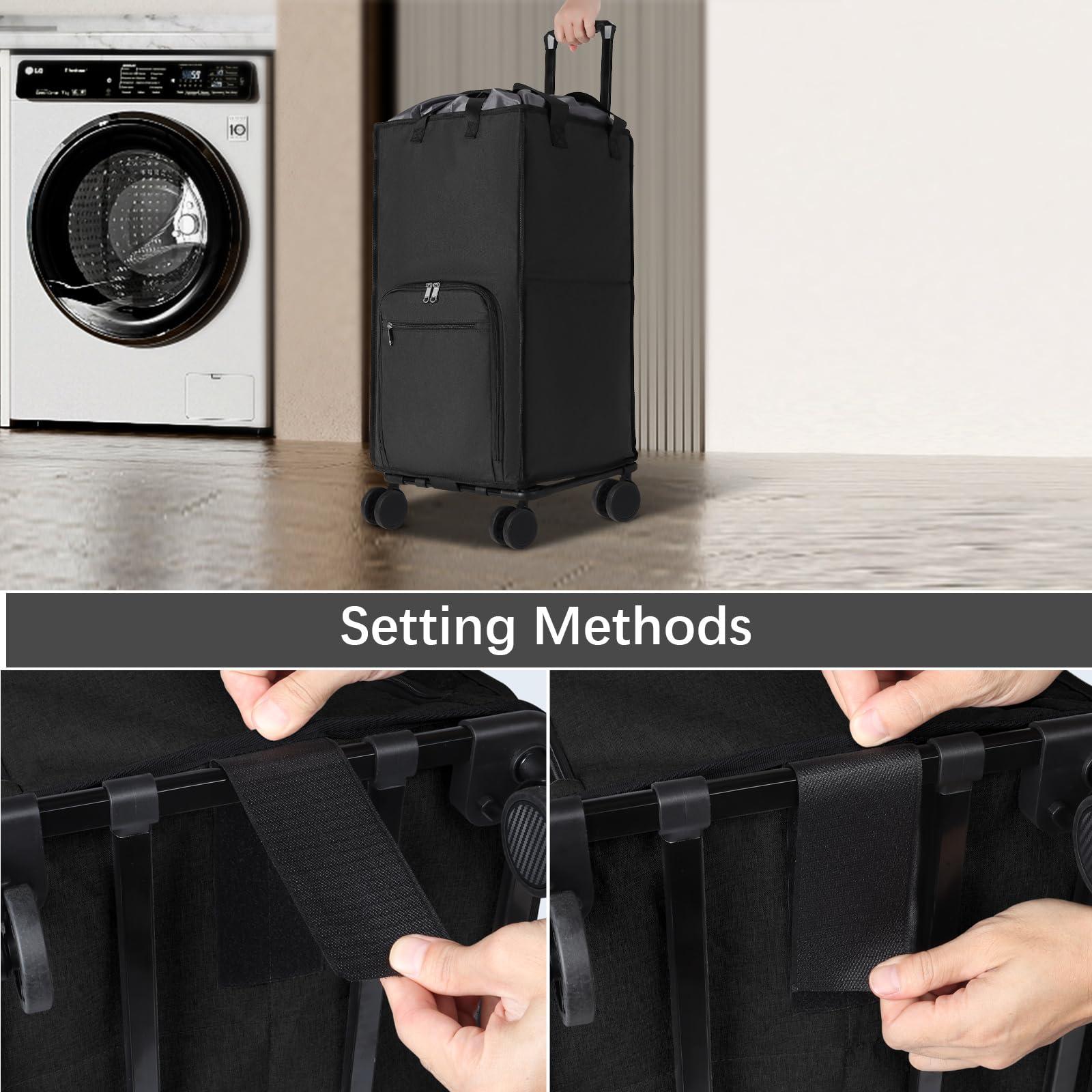 Bukere Extra Large Rolling Laundry Basket with Wheels, 90L Freestanding Collapsible Laundry Hamper Bag for Clothes Storage, Removable Wheeled Cart for College Dorm Apartment Laundry Room Bathroom - Image 4