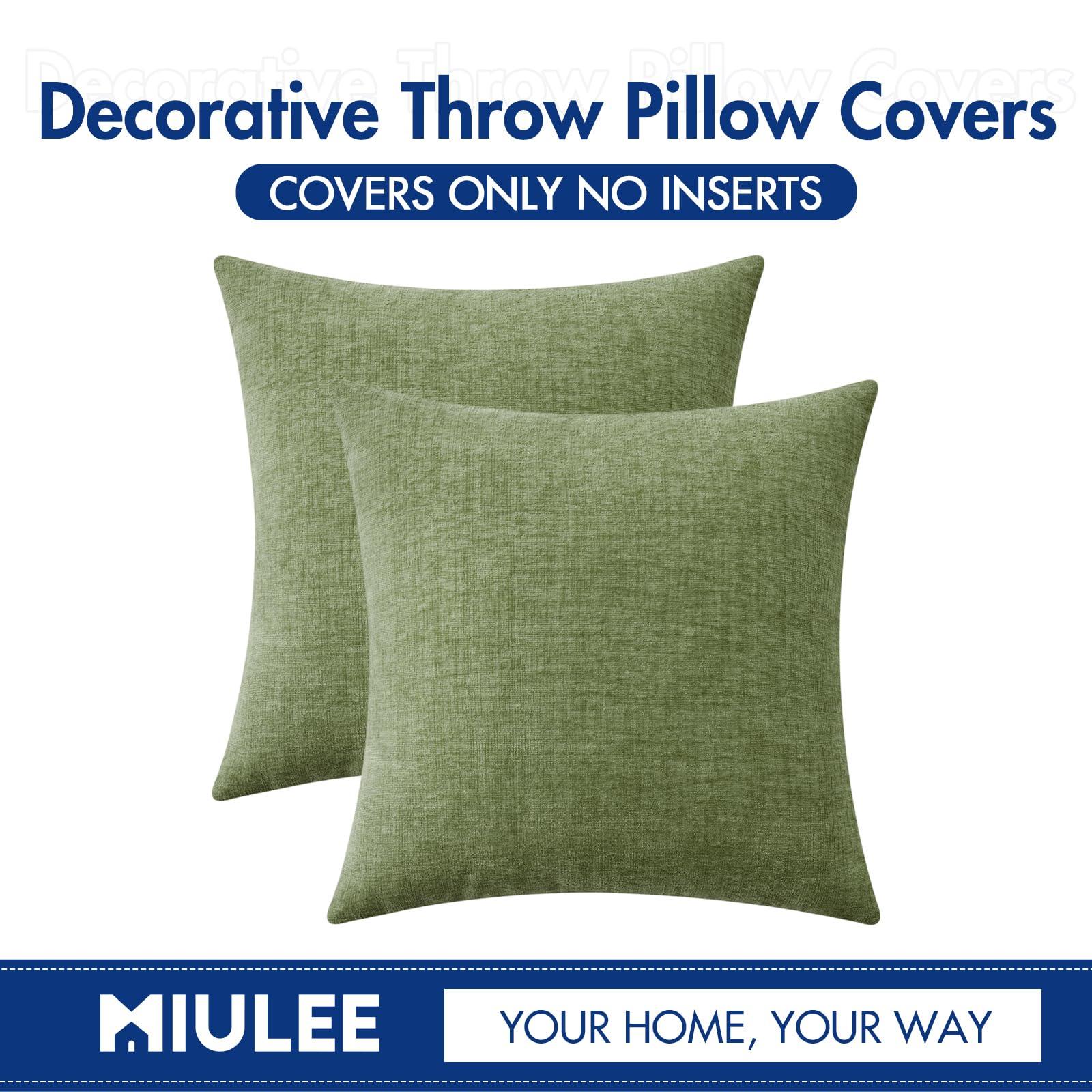 MIULEE Pack of 2 Couch Throw Pillow Covers 18x18 Inch Spring Soft Sage Green Chenille Pillow Covers for Sofa Living Room Solid Dyed Pillow Cases - Image 6