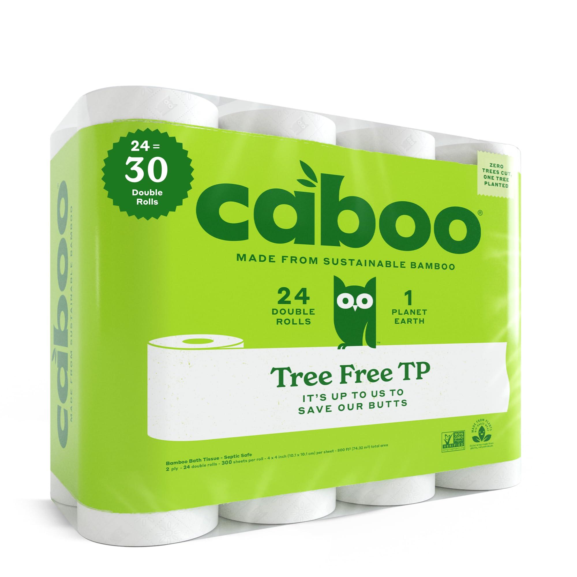 Caboo Tree Free Toilet Paper | Septic Safe, Non Toxic, Chemical Free Toilet Tissue | 2 Ply Bathroom Toilet Paper | Pack of 24 Double Rolls, 300 Sheets Per Roll