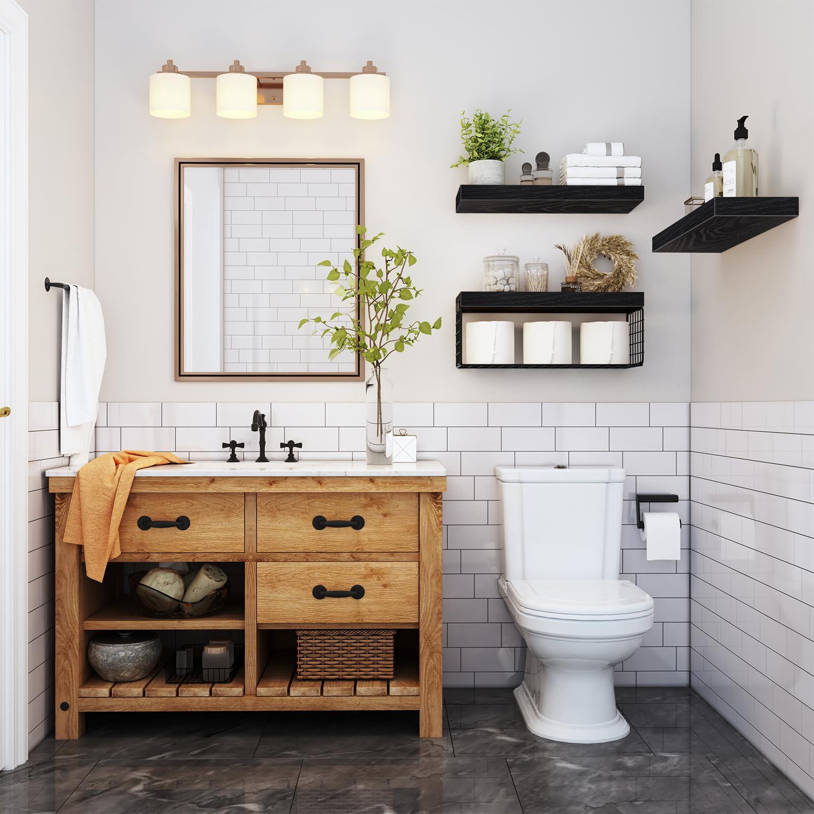 QEEIG Bathroom Shelves Over Toilet - Wall Mounted Floating Shelves Toilet Paper Storage Small Farmhouse Decor Shelf 16 inch Set of 3, Black (019-B3) - Image 6