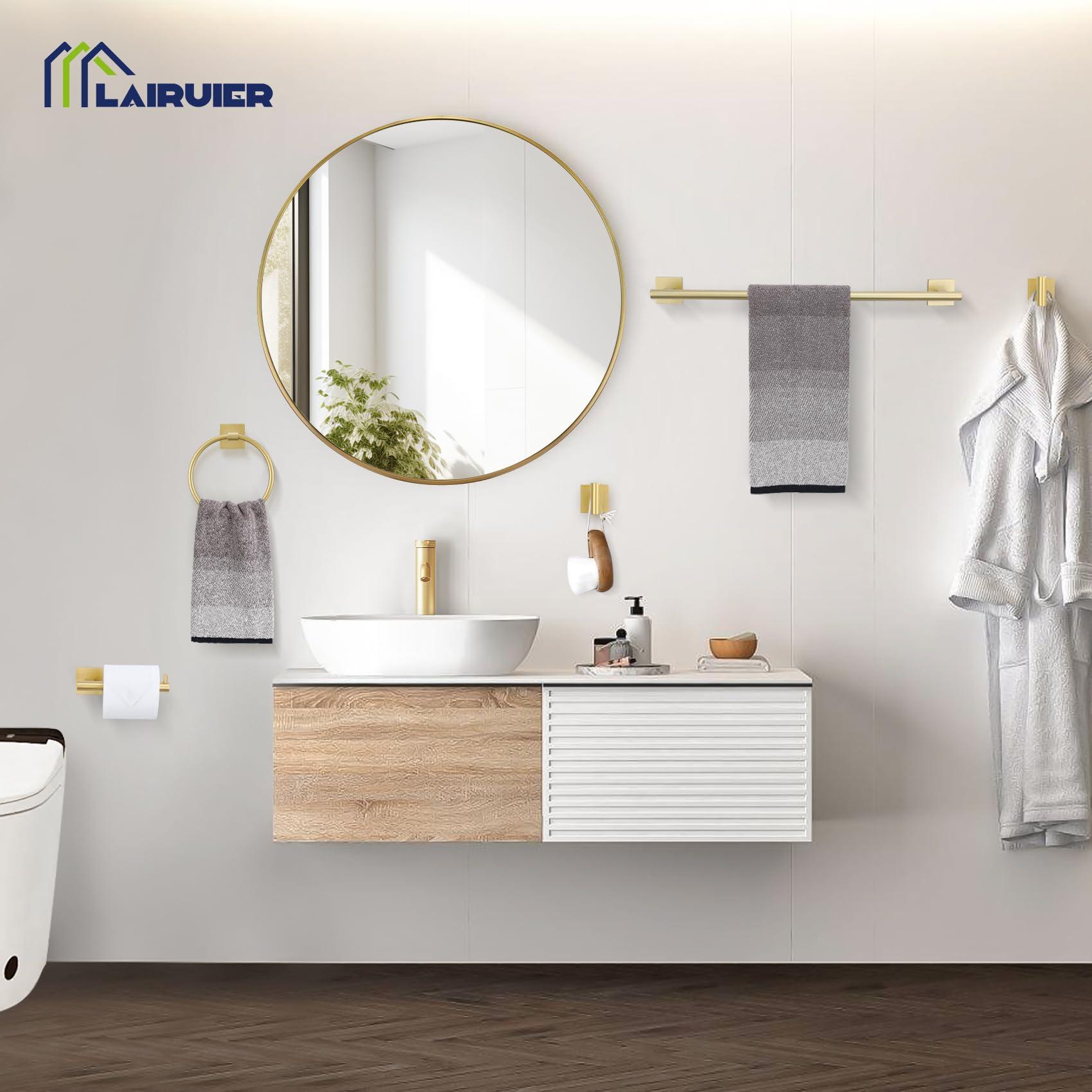 5 Pieces Bathroom Hardware Set Brushed Gold Towel Bar Set Includes 23.6” Towel Bar, Towel Ring Holder, Toilet Paper Holder and Two Towel Hooks, Bathroom Accessories Set SUS304 Wall Mounted - Image 2