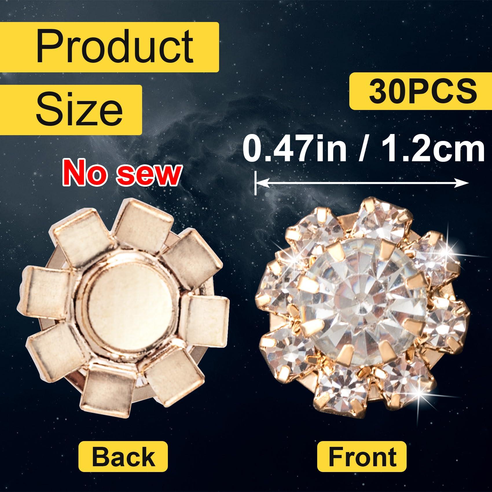 Pndeyo 30pcs 12mm Rhinestone Buttons for Craft, Flatback Wedding Crystal Embellishments, Flower Decorative Button Accessories for Jewelry Making Clothes Bags Shoes Bouquet Decoration- Gold - Image 3