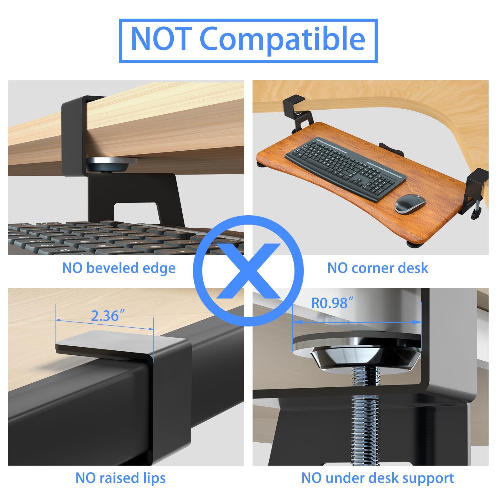 suptek Keyboard Tray Under Desk Pull Out with C Clamp Mount, Computer Keyboard & Mouse Tray, 25.6 (30 Including Clamps) x 11.8 inch Slide-Out Platform Computer Drawer for Typing, Dark Wood, DSF1SM - Image 5