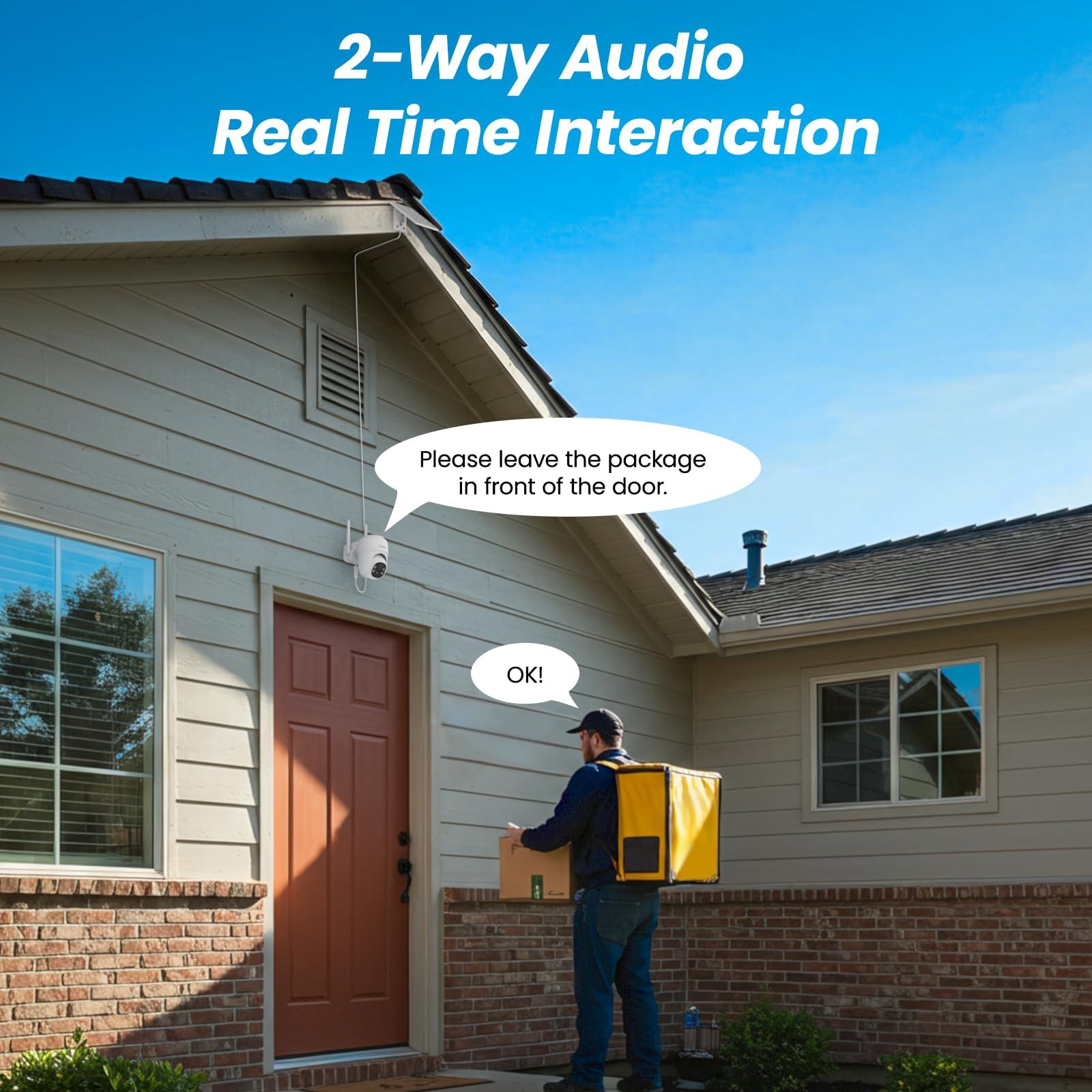 2K Cameras for Home Security-2.4G WiFi Outdoor Camera Wireless Solar/Battery Powered with solar panel, 360° Viewing, AI Human Detection, Color Night Vision, with SD Storage, Works with Alexa(2 Pack) - Image 5