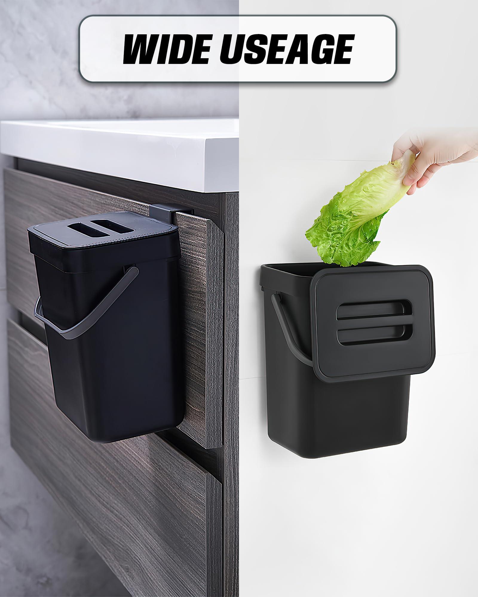 MONGTINGLU Countertop Compost Bin - 1.3 Gallons Hanging Small Trash Can with Lid for Kitchen Bathroom, Under Sink Kitchen Trash Can, Indoor Counter Compost Bucket with Lid, 5L(Black) - Image 6