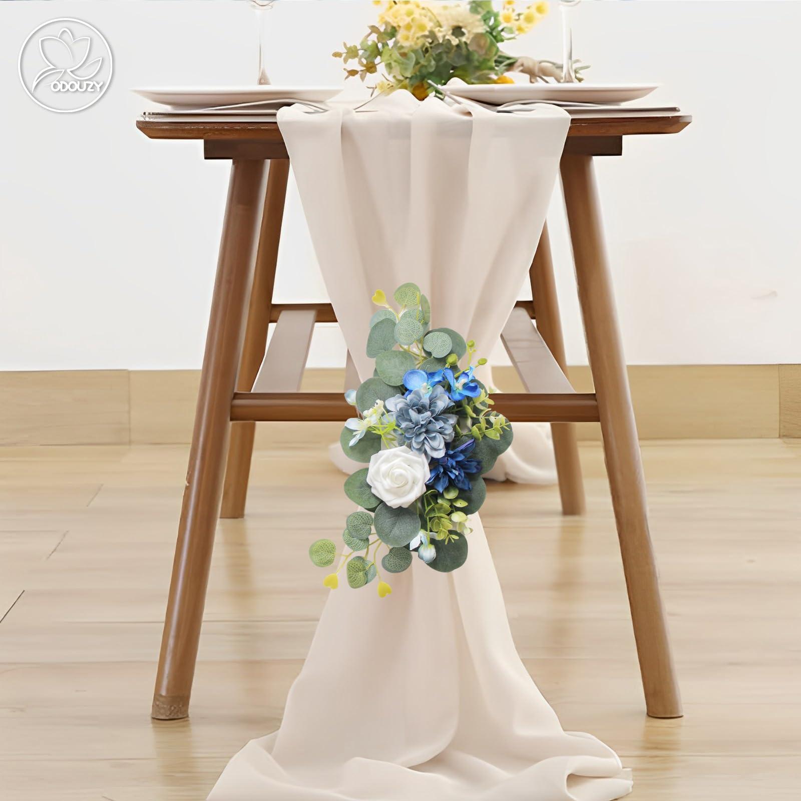 Odouzy Artificial Wedding Arch Flowers for Wedding Sign,Set of 2 for Wedding Welcome Ceremony Sign,Faux Floral Swags,Wedding, Banquet and Reception Backdrop Floral Decoration (Blue) - Image 7