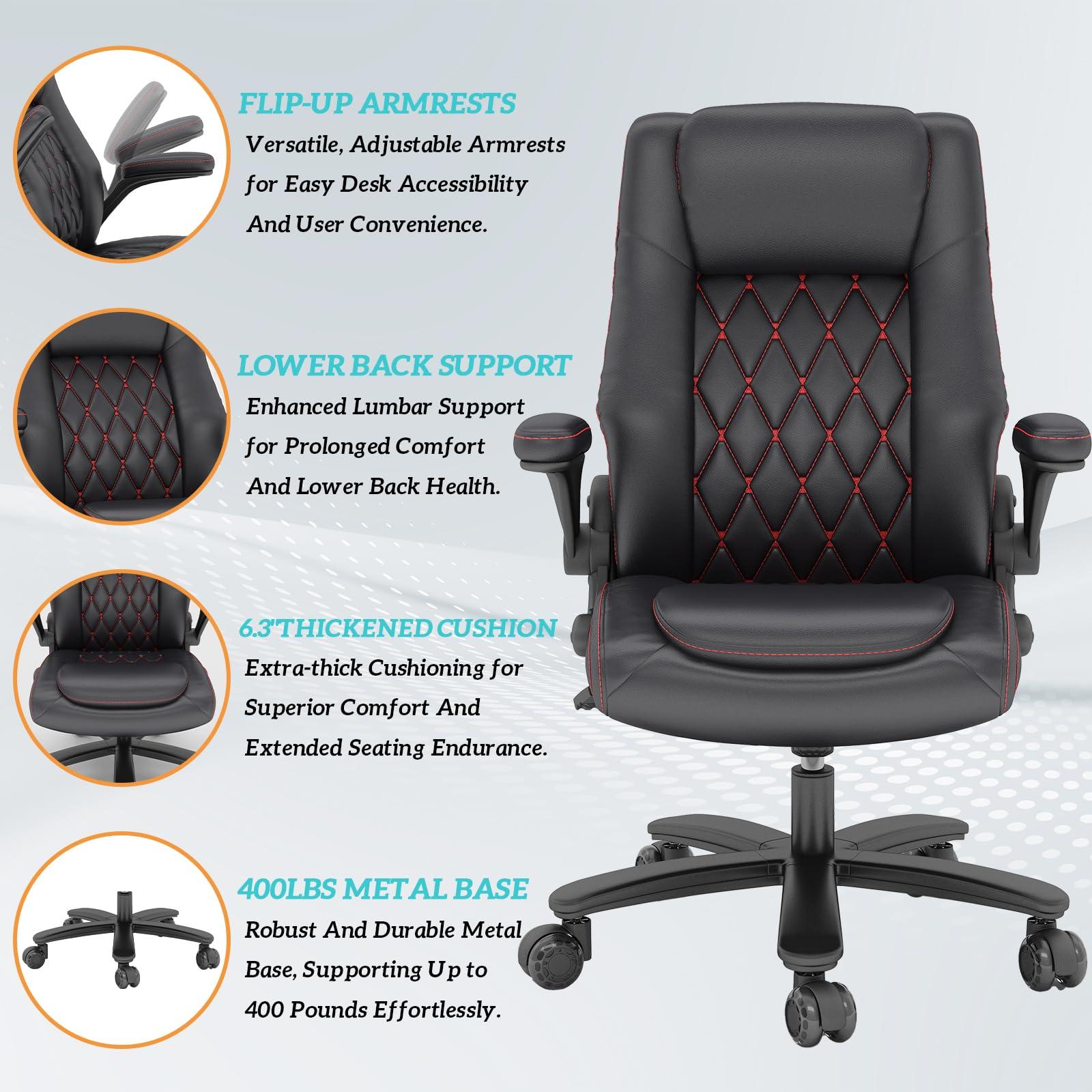 GYI High Back Executive Office Chair, Big and Tall Office Desk Chair 400LBS with Lumbar Support, Flip-up Armrests, Rubber Wheels, Black - Image 5