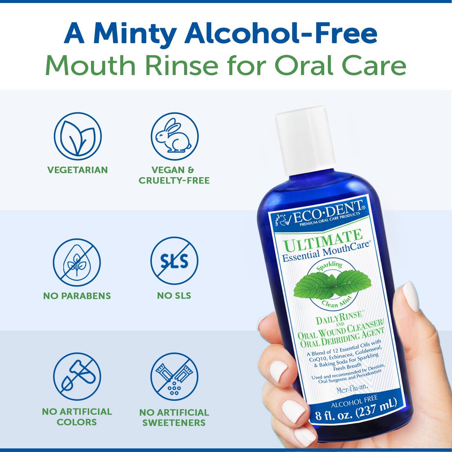 Eco-Dent Alcohol-Free Mouthwash, Mint - Ultimate Essential MouthCare, Oral Care Mouth Wash for Adults, Baking Soda Mouth Rinse with CoQ10/Herbs/Essential Oils, 8 Fl Oz (Pack of 6) - Image 4