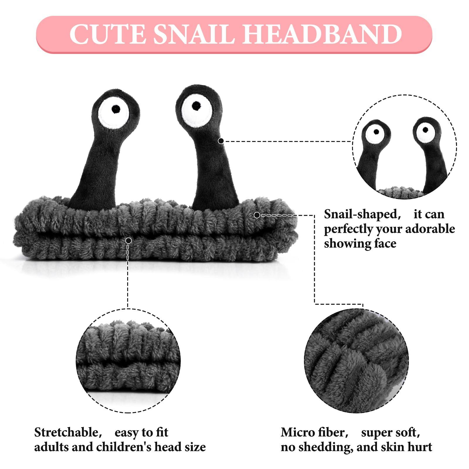 WLLHYF Spa Headband Facial Makeup Head Band Microfiber Soft Coral Fleece Head Wraps Snail Cartoon Cute Hair Accessories Elastic Skincare Hair Band for Women Girls Washing Face Beauty (Black) - Image 3