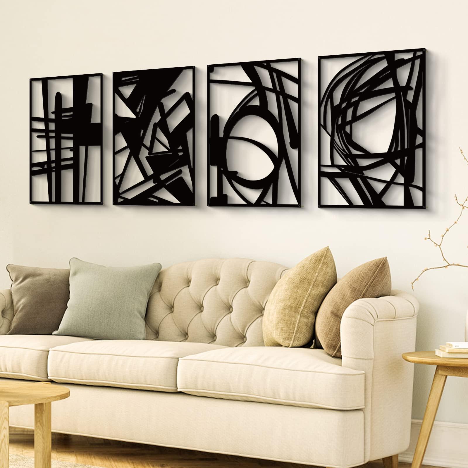 Glamativity 4 Pack Black Abstract Metal Wall Art, Minimalist Décor Single Line Art Wall Décor, 3D Textured Metal Wall Sculptures, for Living Room Bedroom Bathroom Study Room (Black Abstract, M Size 16 x 11'') - Image 3