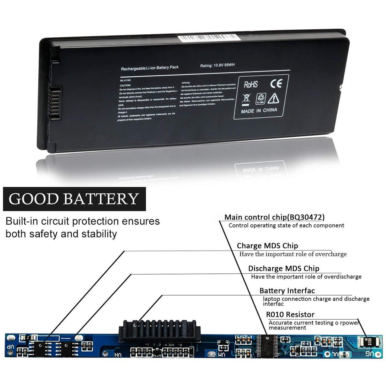 SOLICE New A1185 A1181 Laptop Battery for Apple MacBook 13" A1185 A1181 MA561 MA561FE/A MA561G/A MA561J/A [10.8V 59Wh Black] - Image 5