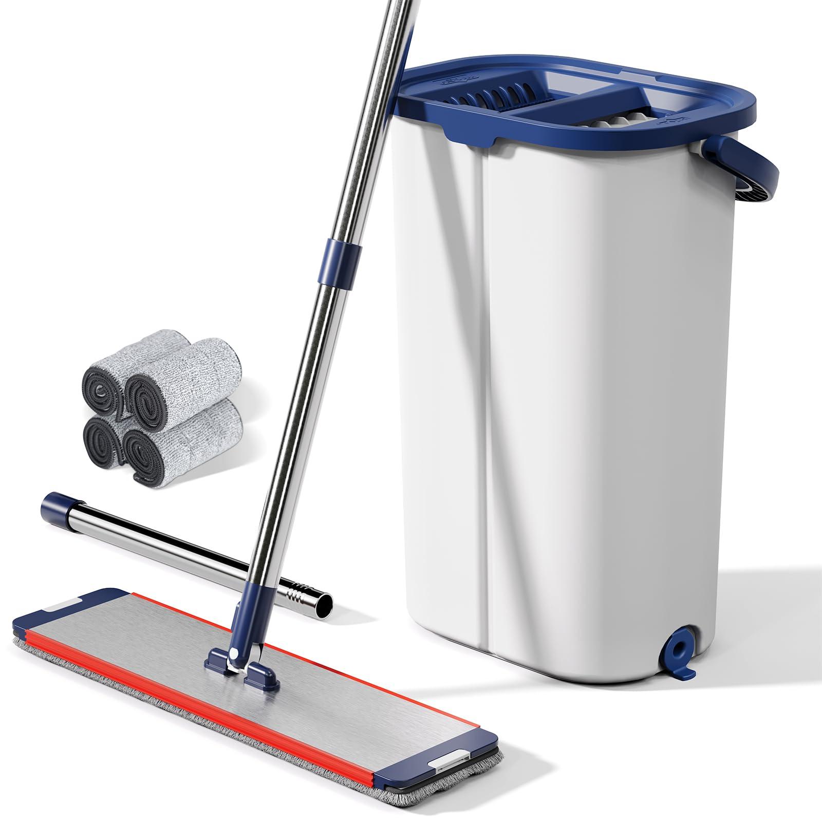 Mop and Bucket with Wringer Set for Home, Sturdy Aluminium Mops for Floor Cleaning, Large Flat Mopping Bucket System, Wall Cleaner with 4 Microfiber Pads - Image 9