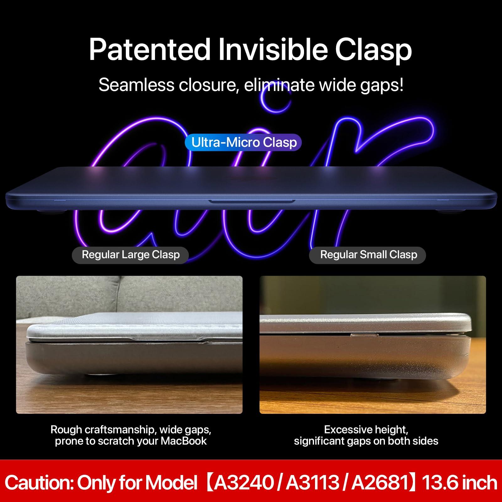 Soonjet Compatible for MacBook Air 13.6 inch Case M4 M3 M2 2025 2024-2022 Release Model A3240 A3113 A2681, Sturdy Protective Hard Shell Case Cover for MacBook Air M2 13 inch - Midnight Clear - Image 4