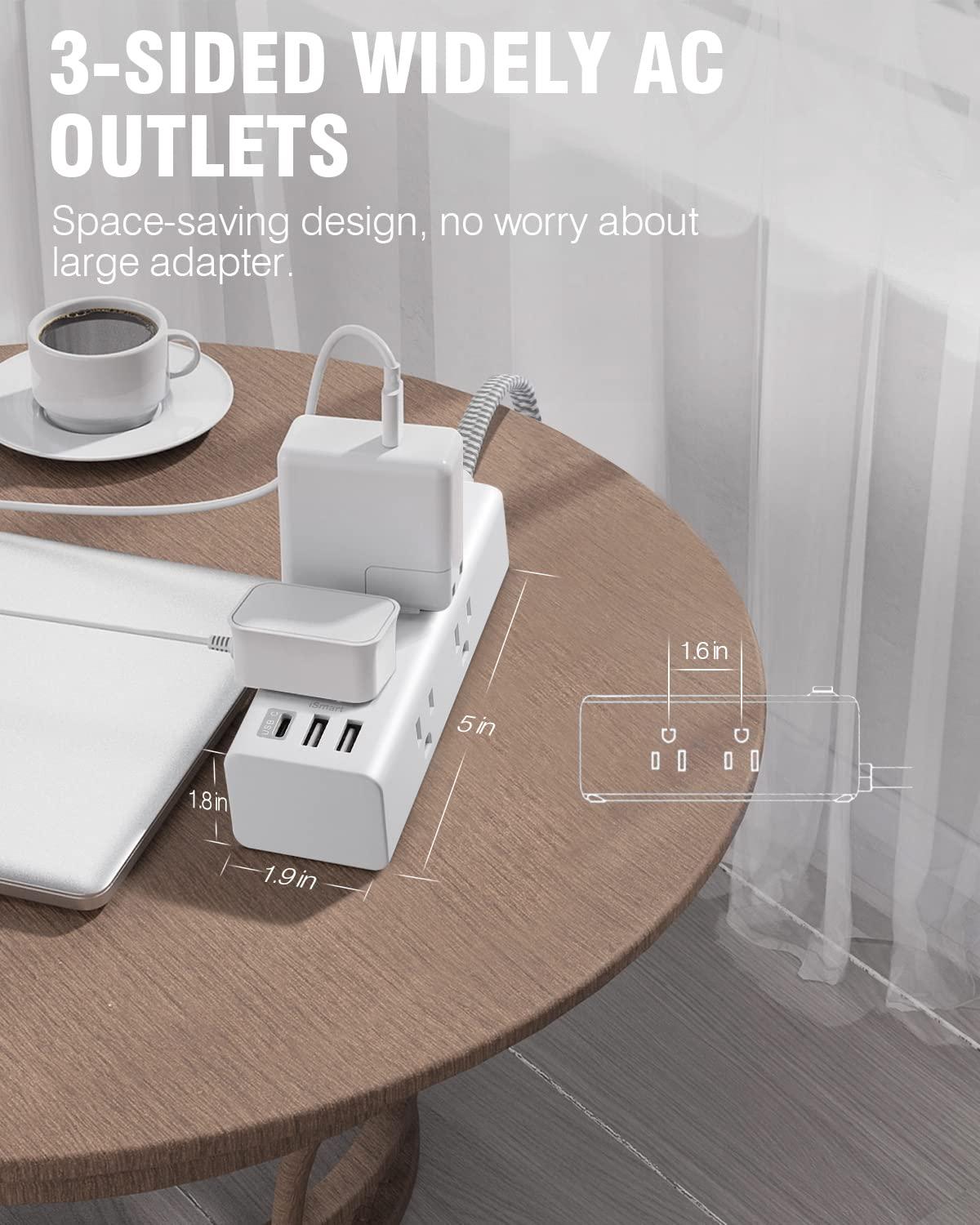 Power Strip Surge Protector - One Beat 6 Widely Outlets with 3 USB Ports (1 USB C), 5 Ft Extension Cord Flat Plug, Wall Mount Outlet Extender Small Power Strip for Travel Home Office College Dorm Room - Image 4