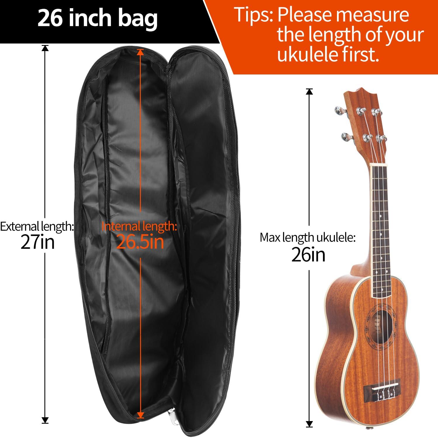 26in Ukulele Case, Waterproof Durable Ukulele Padded Bag with Adjustable Straps for Tenor (26in) - Image 3