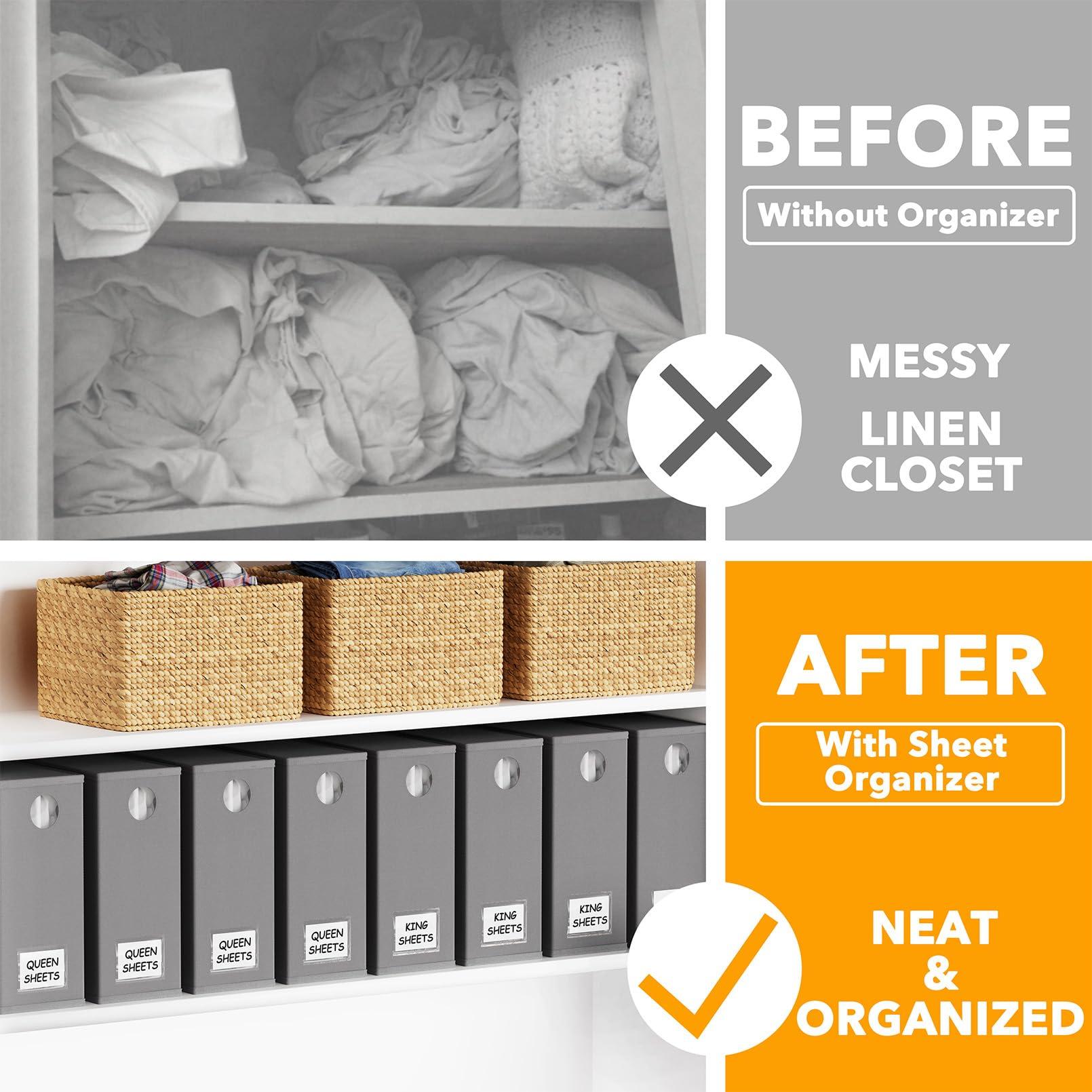 SpaceAid 10 Pack Bed Sheet Organizers and Storage, Foldable Sheet Organizer for Linen Closet, Sheets Set Folder Keeper with Window XL (Queen & King Size) Organizing Bedding Container, Gray - Image 3