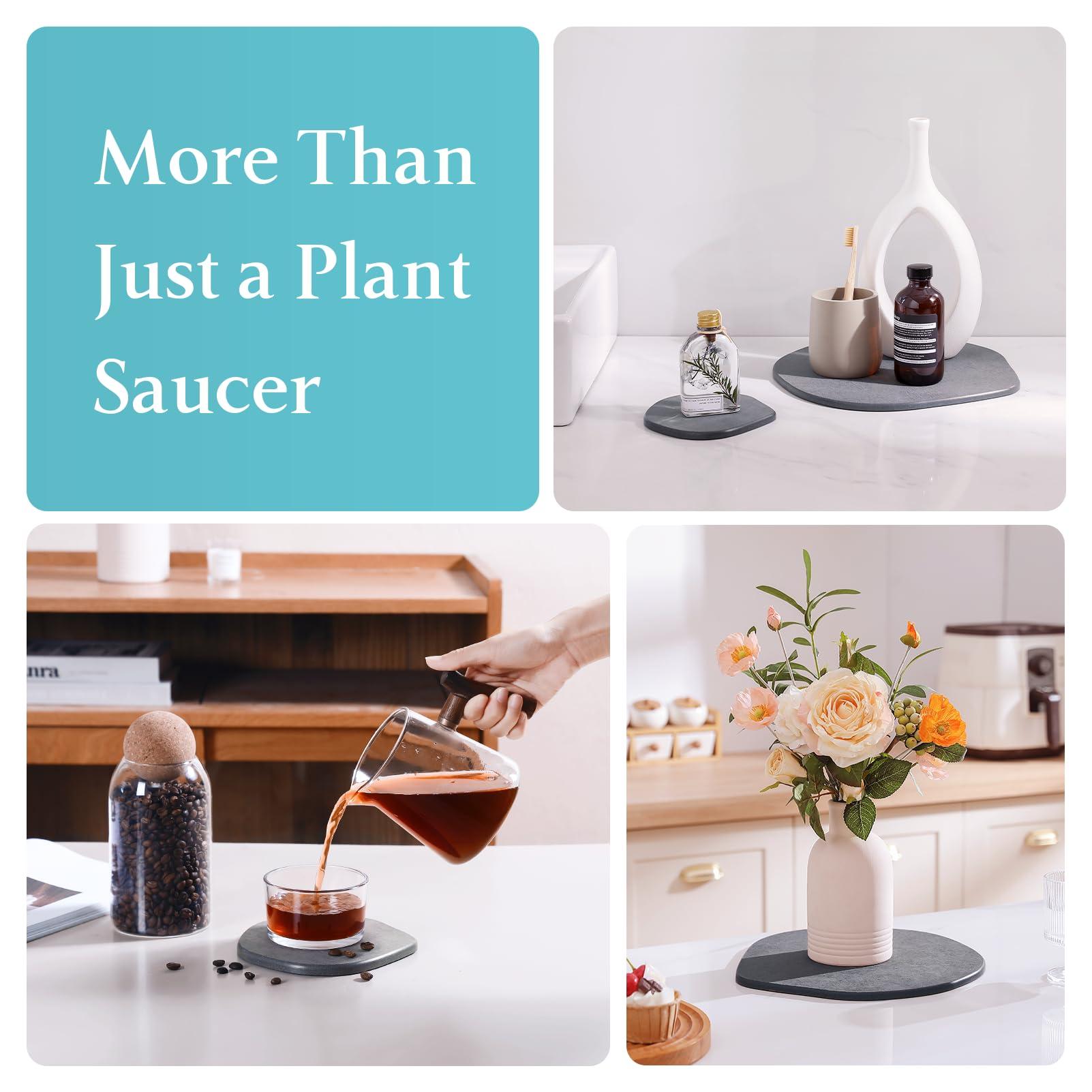 Plentio 2 Pack 6 Inch Plant Saucer Irregular Diatomite Super Absorbent Stone Plant Trays Durable Flower Plates Quick Drying Plant Trays for Pot to Catch Water Indoor Plants - Image 4