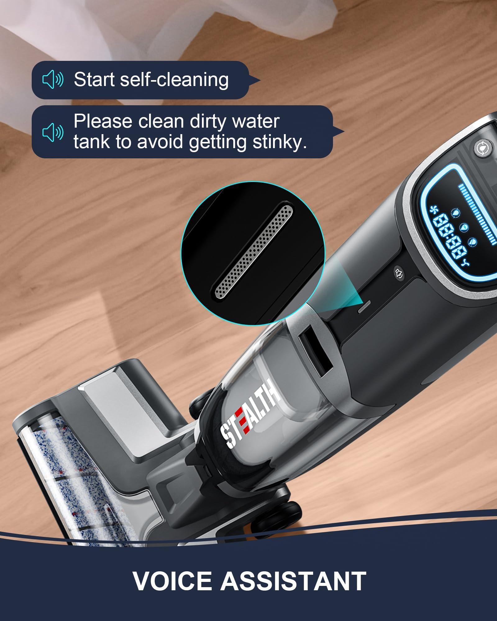 Stealth ECVP01 Cordless Wet Dry Vacuum Cleaner, Smart Vacuum Mop with Self-Cleaning Detachable Battery for Hard Floor Area Rugs Carpet, LCD Display, 30min Runtime, Voice Prompt - Image 6