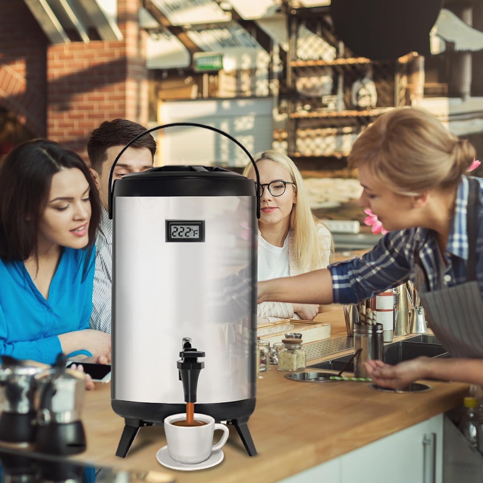 Insulated Beverage Dispenser,12L/3.2Gal Coffee Dispenser,Tea Dispenser,Coffee Carafe,Thermos Urn,Hot and Cold Drink Dispenser Faucet with thermometer For Hot Tea&Coffee,Cold Milk,Water,Juice(silver) - Image 2