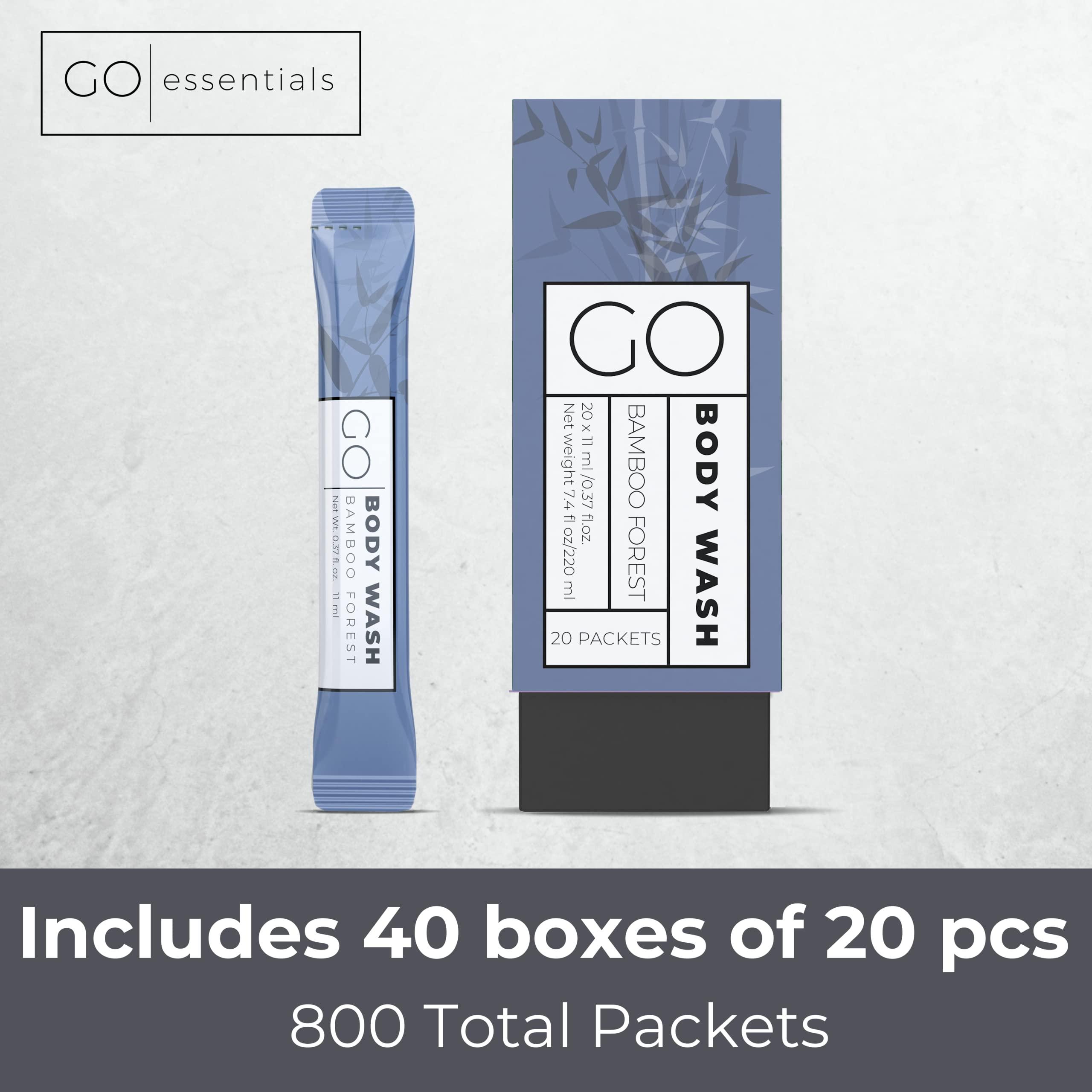 Go Essentials Travel Size Body Wash Packets – Single-use amenity. Airline Friendly. 40 cartons (800 packets). - Image 2