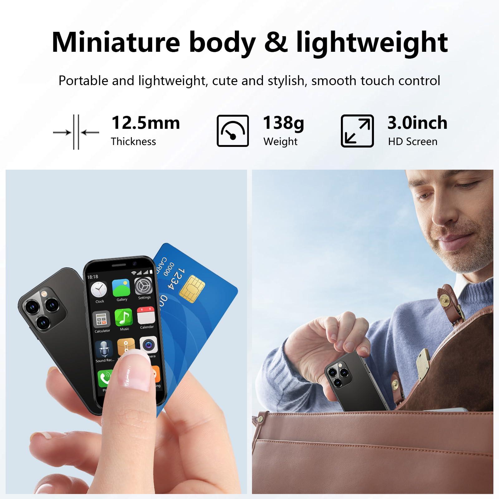 soyes Mini Phone 4G Unlocked World's Smallest Mini Smartphone 3.0'' Touch Screen Compact Mobile Phone for Kids & Students 2000mAh Battery Cell Phone with Dual SIM Quad Core Face ID GPS 2GB+16GB Black - Image 3