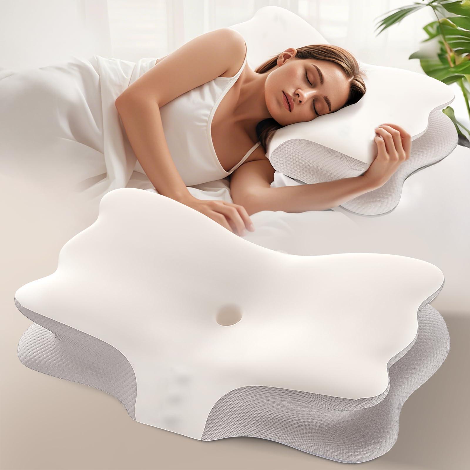 Tranqifit Cervical Pillow for Neck Pain Relief, Memory Foam Pillows for Sleeping, Ergonomic Orthopedic Pillow with Cooling Pillowcase, Contour Neck Support Pillow for Side, Back and Stomach Sleepers