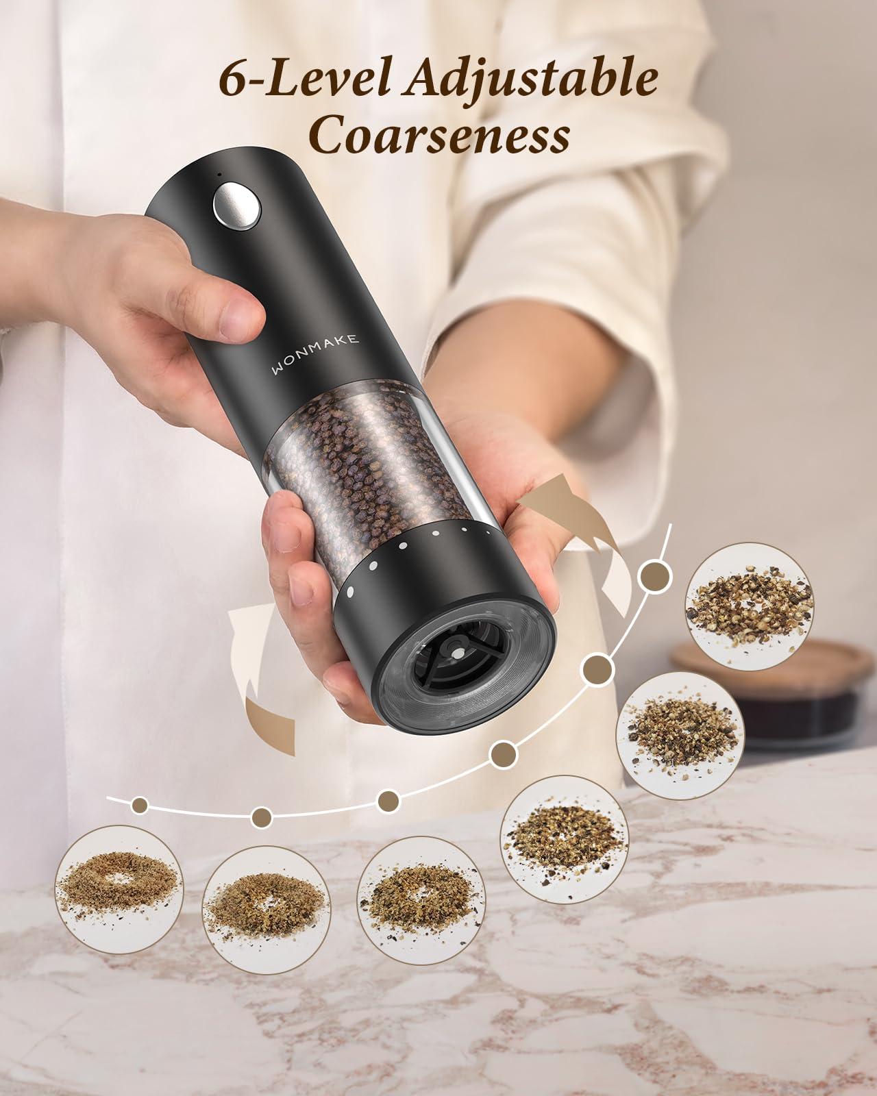 Electric Salt and Pepper Grinder Set - Automatic Refillable Salt and Pepper Grinders with Charging Base & LED Light, 6-Level Adjustable Coarseness with External Dial, Ideal Kitchen Gadget - Image 4
