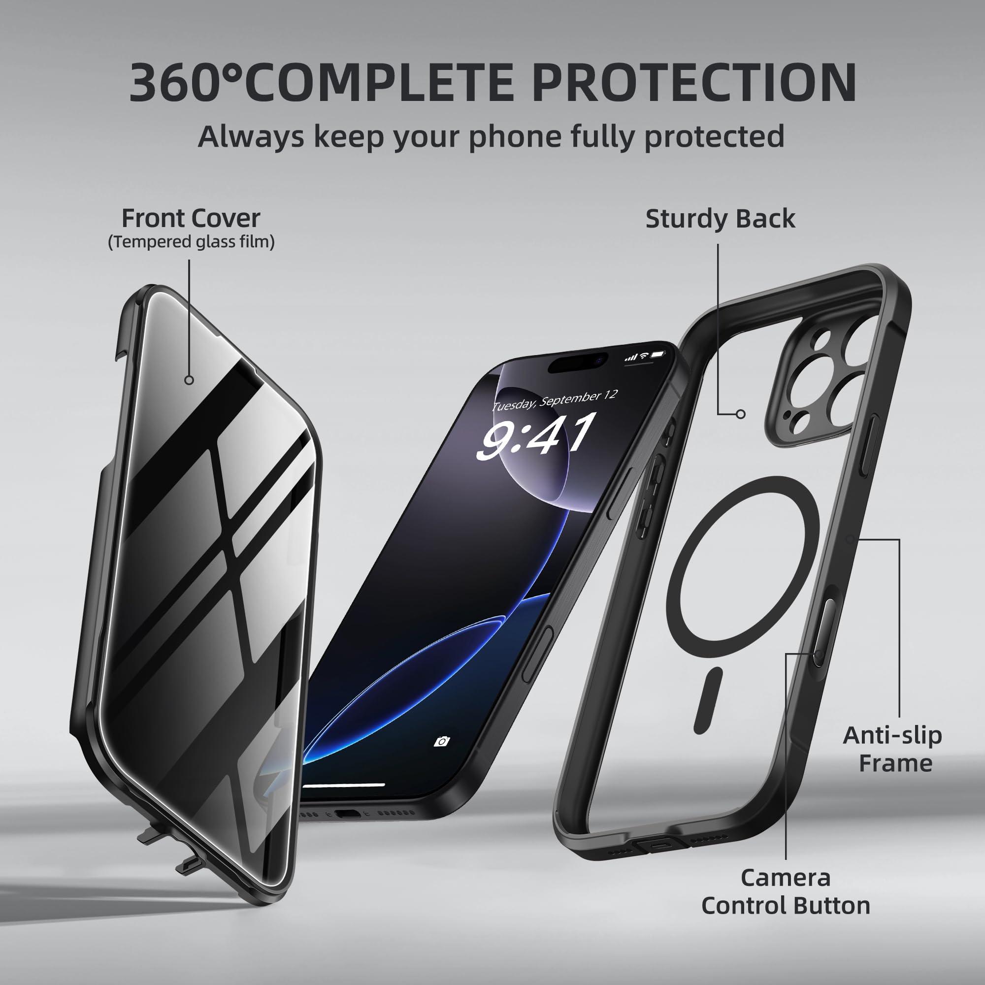BERFY Magnetic for iPhone 16 Pro Max Case, Compatible with MagSafe, Built-in Privacy Screen Protector and Upgraded Camera Protection,Anti-Spy Full Body Shockproof Phone Case for 16 Pro Max 6.9", Black - Image 9