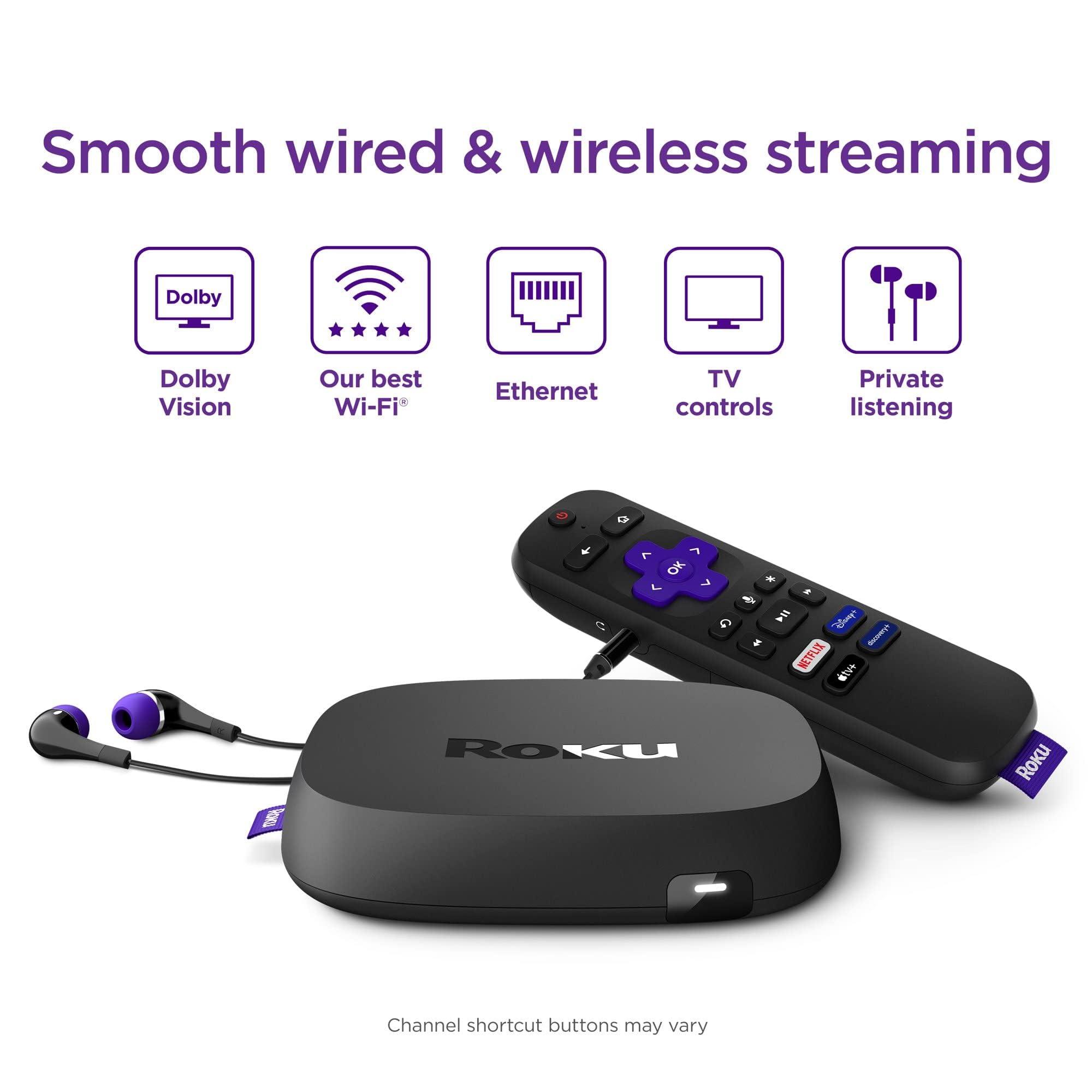 Roku Ultra LT (2023) HD/4K/HDR Dolby Vision Quad-Core Streaming Player with HDMI Cable, Headphones, Voice Remote w/ Private Listening, Ethernet - Image 2