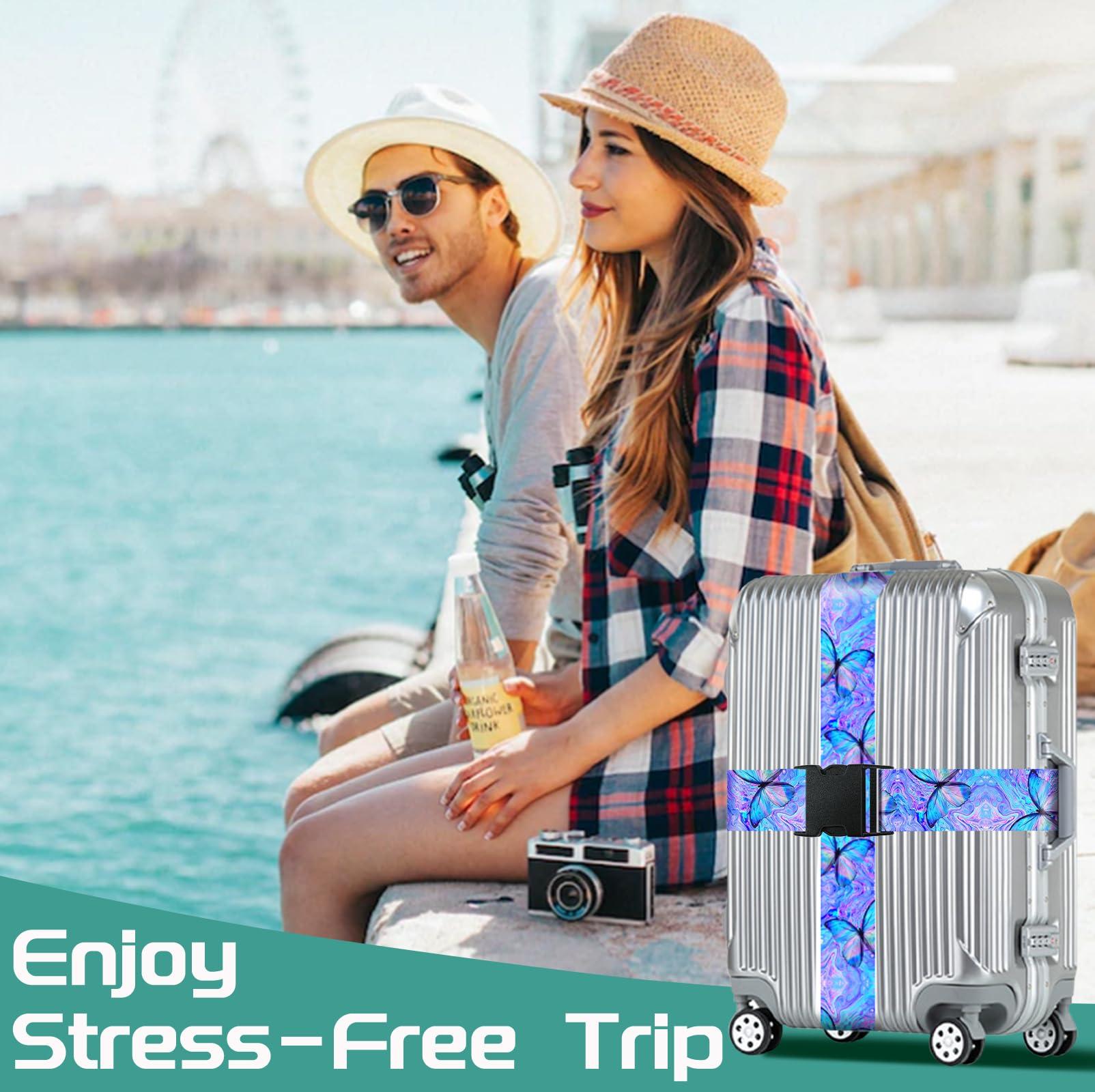 Slohif Luggage Straps for Suitcases Travel Belt Accessories Luggage Connector Identifiers 2 Pack Over Handle with Buckle Unique Nylon Adjustable Strap for Sleeping Bag Car Seat Butterfly - Image 7