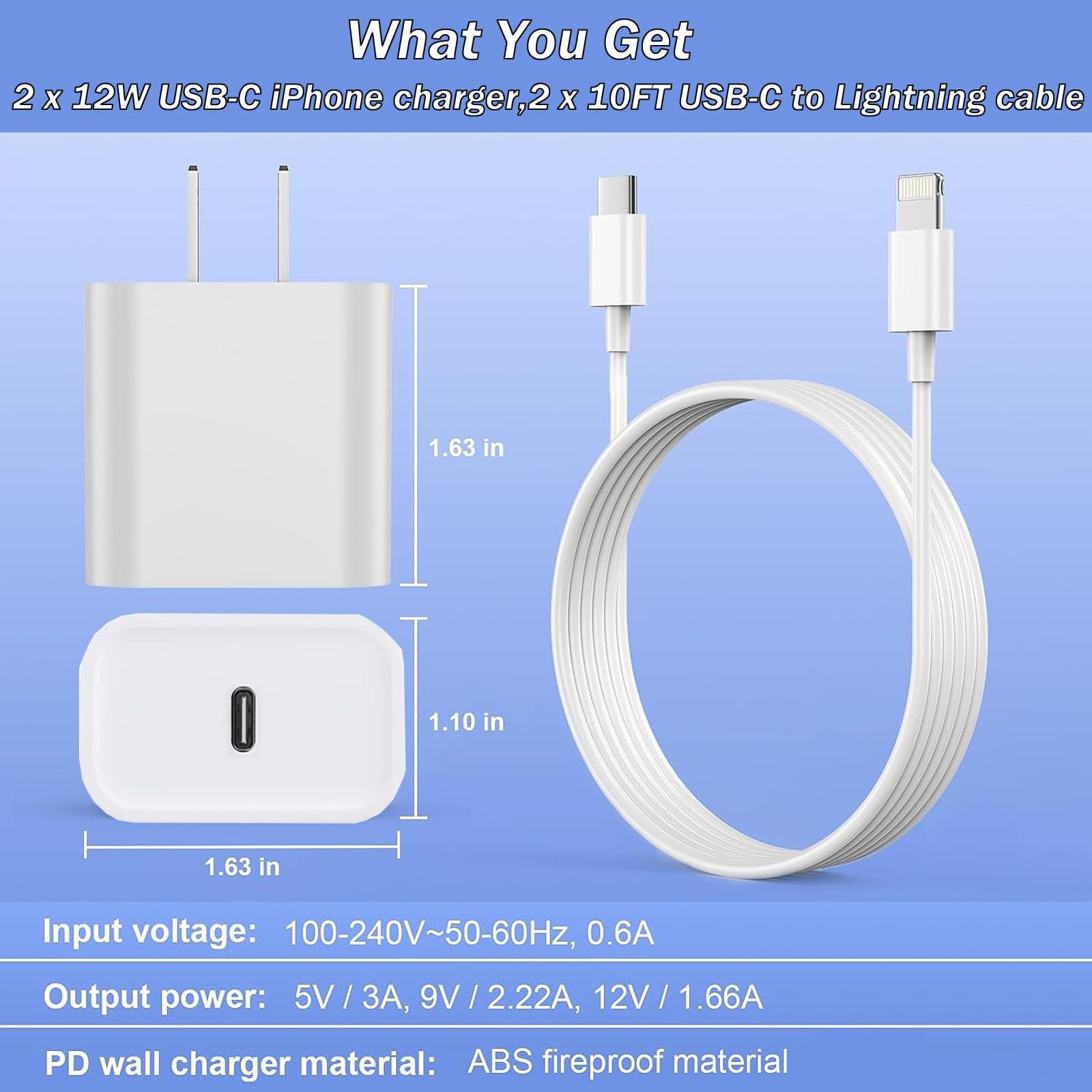 iPhone Fast Charger, [Apple MFi Certified] 2 Pack PD USB C Wall Charger Block Plug with 10FT Extra Long Type C to Lightning Fast Charging Data Sync Cable for iPhone 14 13 12 11 XR X 8 iPad and More - Image 6