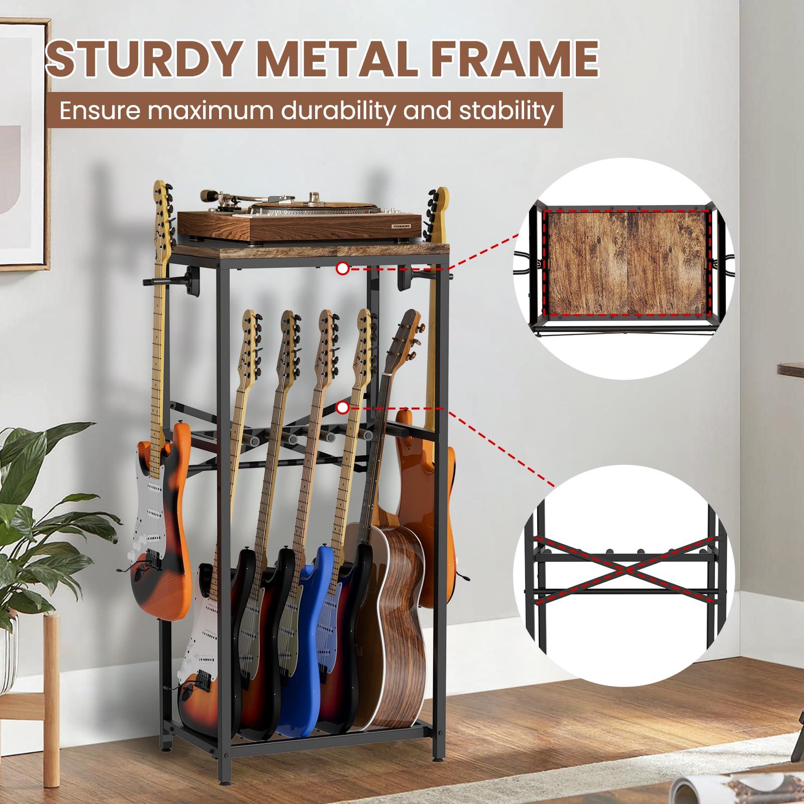 storenization Guitar Stand for Multiple Guitars, Guitar Rack for Acoustic Guitar, Electric Guitar, Bass and Ukulele, Rustic Guitars Display Stand with 2 Guitar Hangers - Image 5