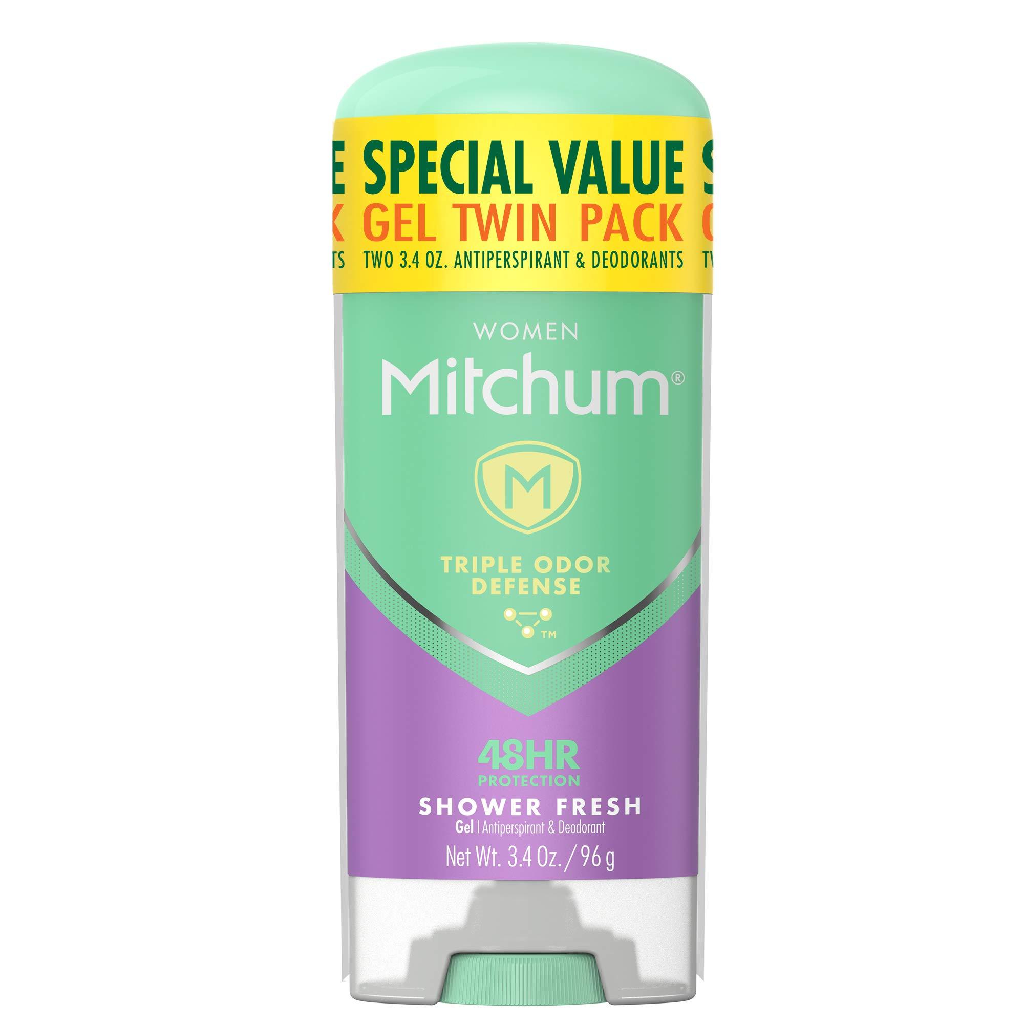 Mitchum Women’s Antiperspirant Deodorant Gel Stick, Shower Fresh Scent, 48HR Sweat & Odor Protection, Triple Odor Defense, Alcohol-Free, 3.4 oz (Pack of 2)