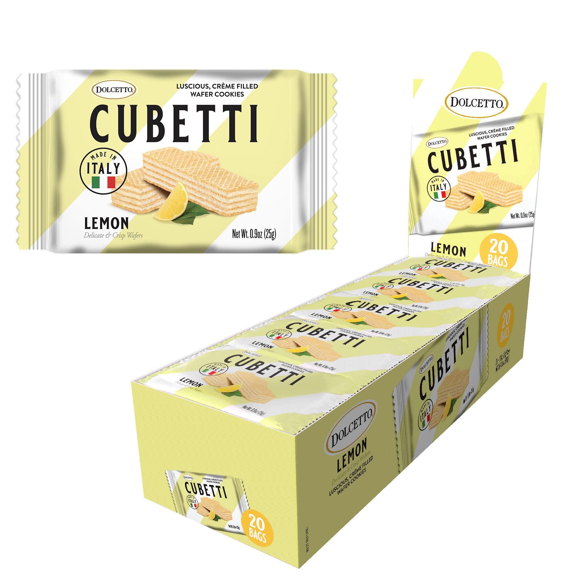Dolcetto Cubetti Wafer Cookies, Lemon Flavor, 8.8 Ounce (Pack of 20), Cream Filled Bite Sized Crispy Wafer Cookies, Made in Italy, Halal