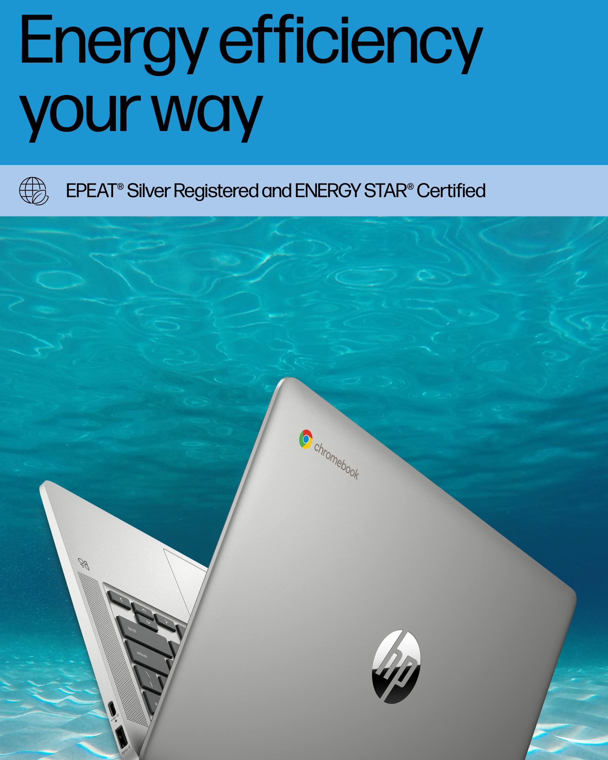 HP Chromebook 14 Laptop, Intel Celeron N4120, 4 GB RAM, 64 GB eMMC, 14" HD Display, Chrome OS, Thin Design, 4K Graphics, Long Battery Life, Ash Gray Keyboard (14a-na0226nr, 2022, Mineral Silver) - Image 6