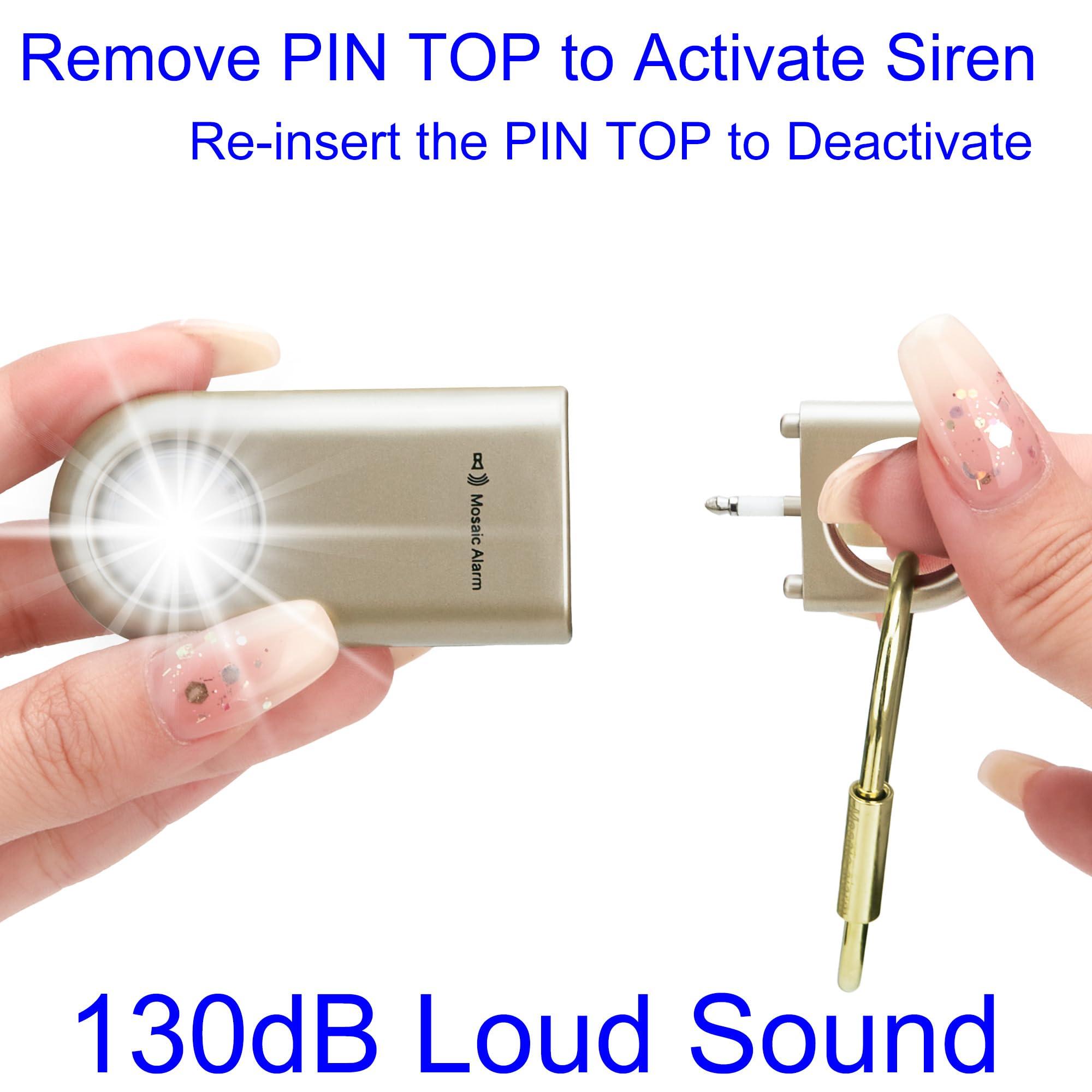 130dB Personal Safety Alarm Strobe Light. Loud Sound Keychain Siren with Carabiner for Women, School Children, Night Runners, Hiking. Bear Alarm Deterrent. SOS Emergency Self Defense Alerts. Gold - Image 4