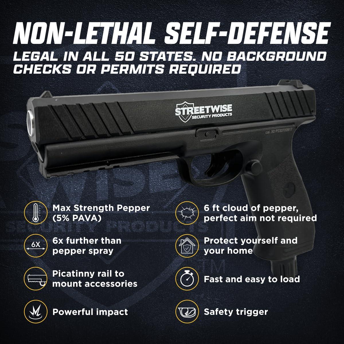 Streetwise Heat .50 Caliber Defense Launcher, Kinetic Impact Ball Gun - Self Defense Pistol Includes 10 Rubber Balls, 10 Quicksilver Metal Composite Rounds, & 2 CO2 Canisters - Image 4