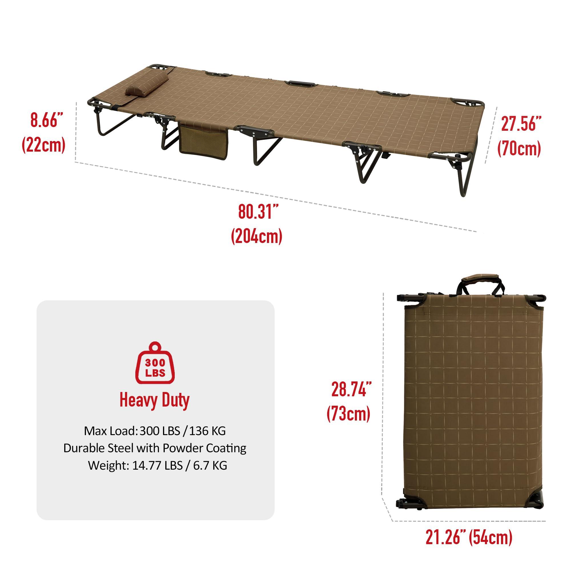 SunnyFeel Portable Folding Camping Cot High Off Ground, Outdoor Sleeping Cots for Adults Heavy Duty, Easy Set up and with Compact Folding Size, Support 300 LBS for Travel Camp Vacation Home Office Nap - Image 2