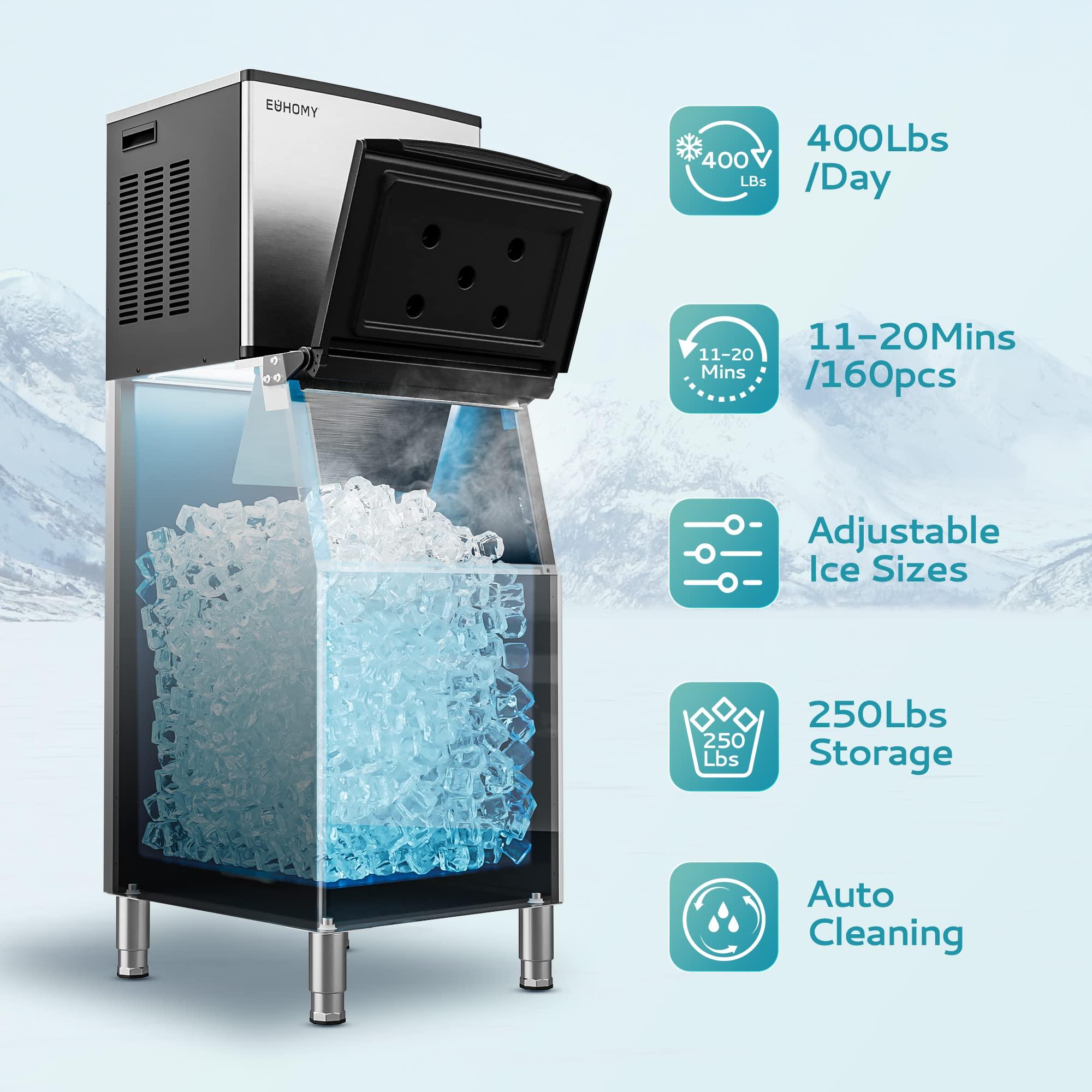 EUHOMY Commercial Ice Maker Machine 400Lbs/24H, SECOP Compressor&ETL Approval, Industrial Ice Machine, 250Lbs Storage, Ice Ready in 8-15 min, Stainless Steel Ice Maker for Bar/Cafe/Restaurant/Business - Image 2