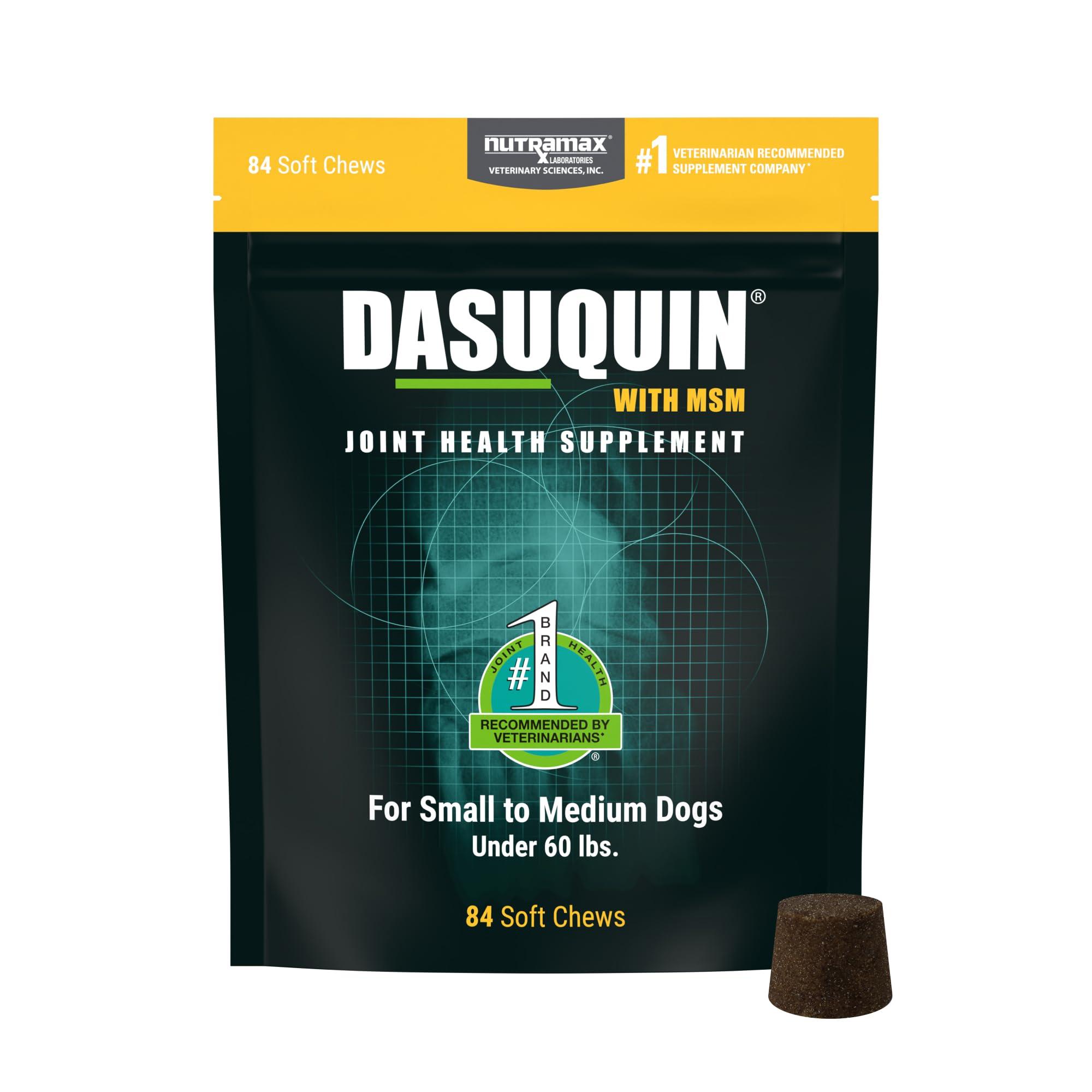 Nutramax Laboratories Dasuquin with MSM Joint Health Supplement for Small to Medium Dogs - With Glucosamine, MSM, Chondroitin, ASU, Boswellia Serrata Extract, and Green Tea Extract, 84 Soft Chews