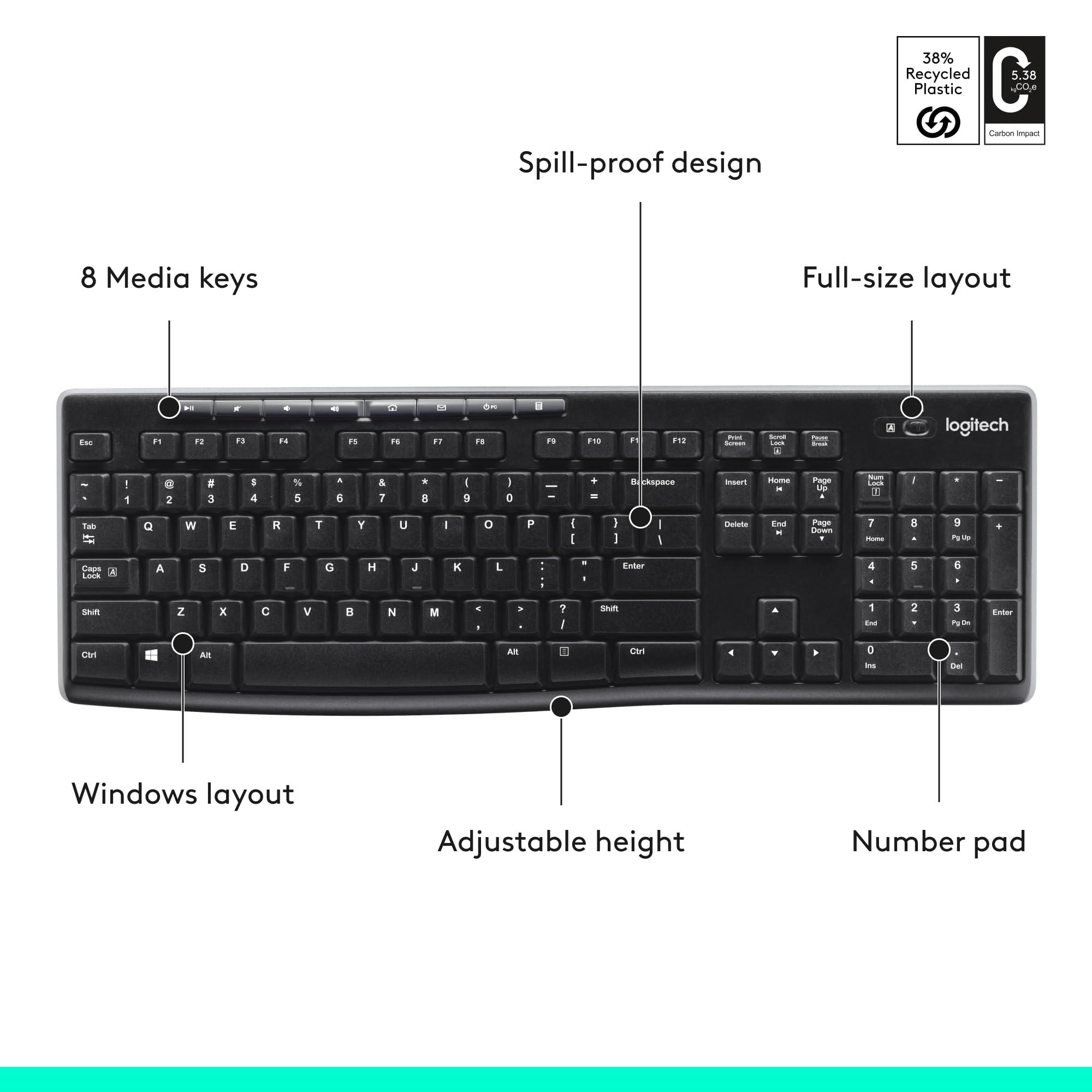 Logitech K270 Wireless Keyboard for Windows, 2.4 GHz Wireless, Full-Size, Number Pad, 8 Multimedia Keys, 2-Year Battery Life, Compatible with PC, Laptop, Black - Image 7