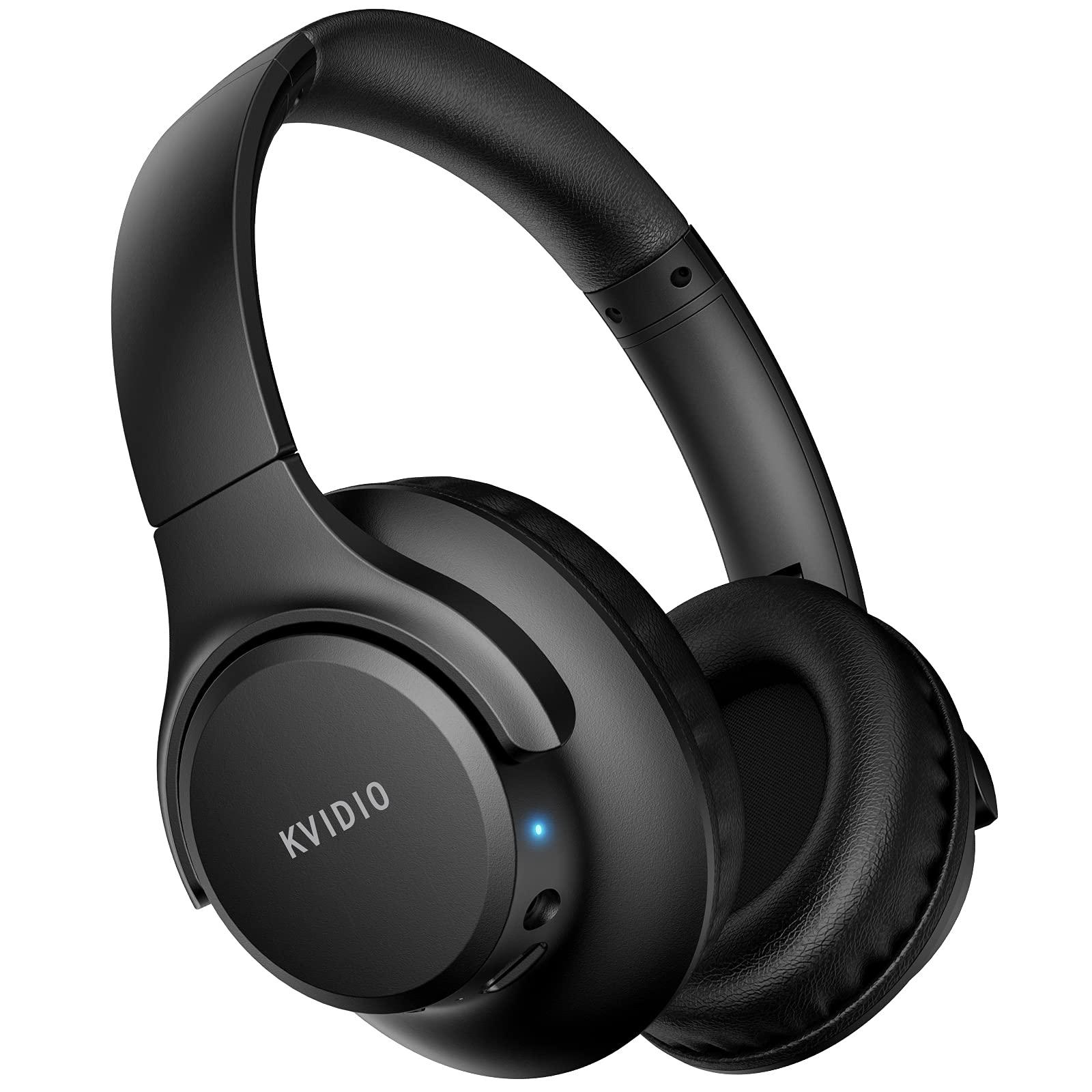 KVIDIO Bluetooth Headphones Over Ear, 65 Hours Playtime Wireless Headphones with Microphone, Foldable Lightweight Headset with Deep Bass, HiFi Stereo Sound for Travel Work Cellphone