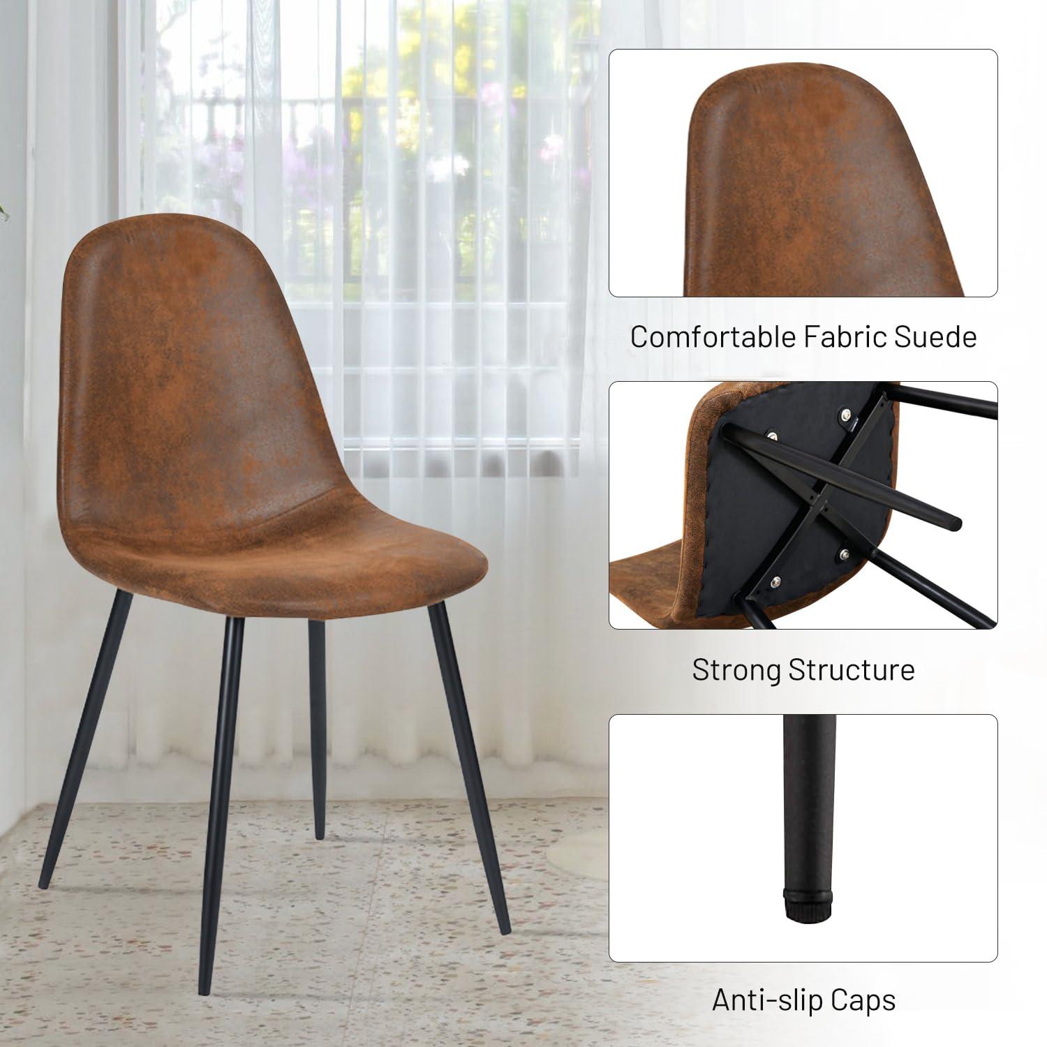 FurnitureR Dining Chairs Comfortable Upholstered Side Seating Armless for Home Kitchen Bedroom Living Room Guest Restaurant Cafe (Brown, Set of 6) - Image 7